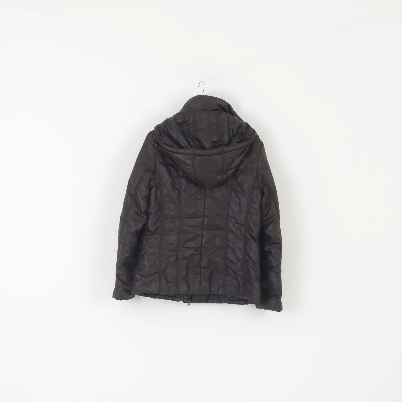 Icebear Women XXL (XL) Jacket Black Padded Hood Full Zipper Shiny Top - Image 6