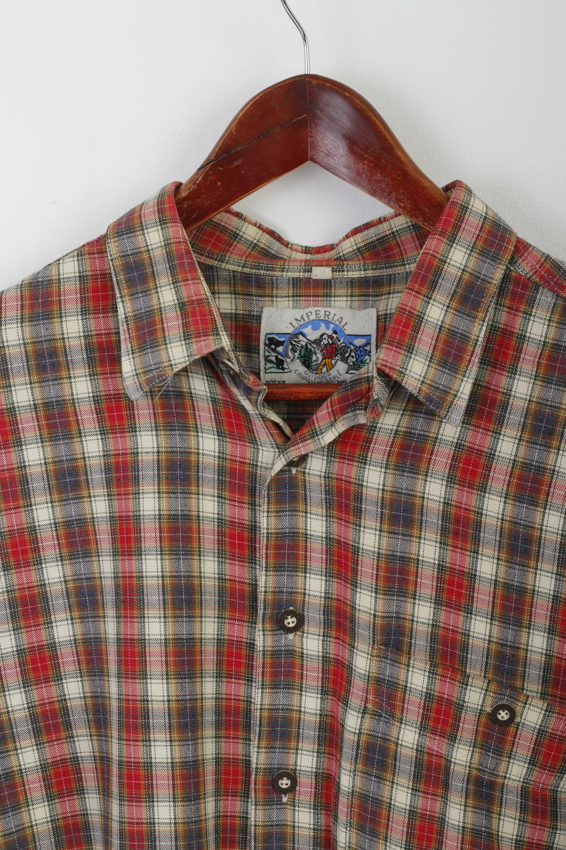 Imperial Men 43 2XL Casual Shirt Red Check Canadian Style Rocky Muntain Vintage Top - Image 2