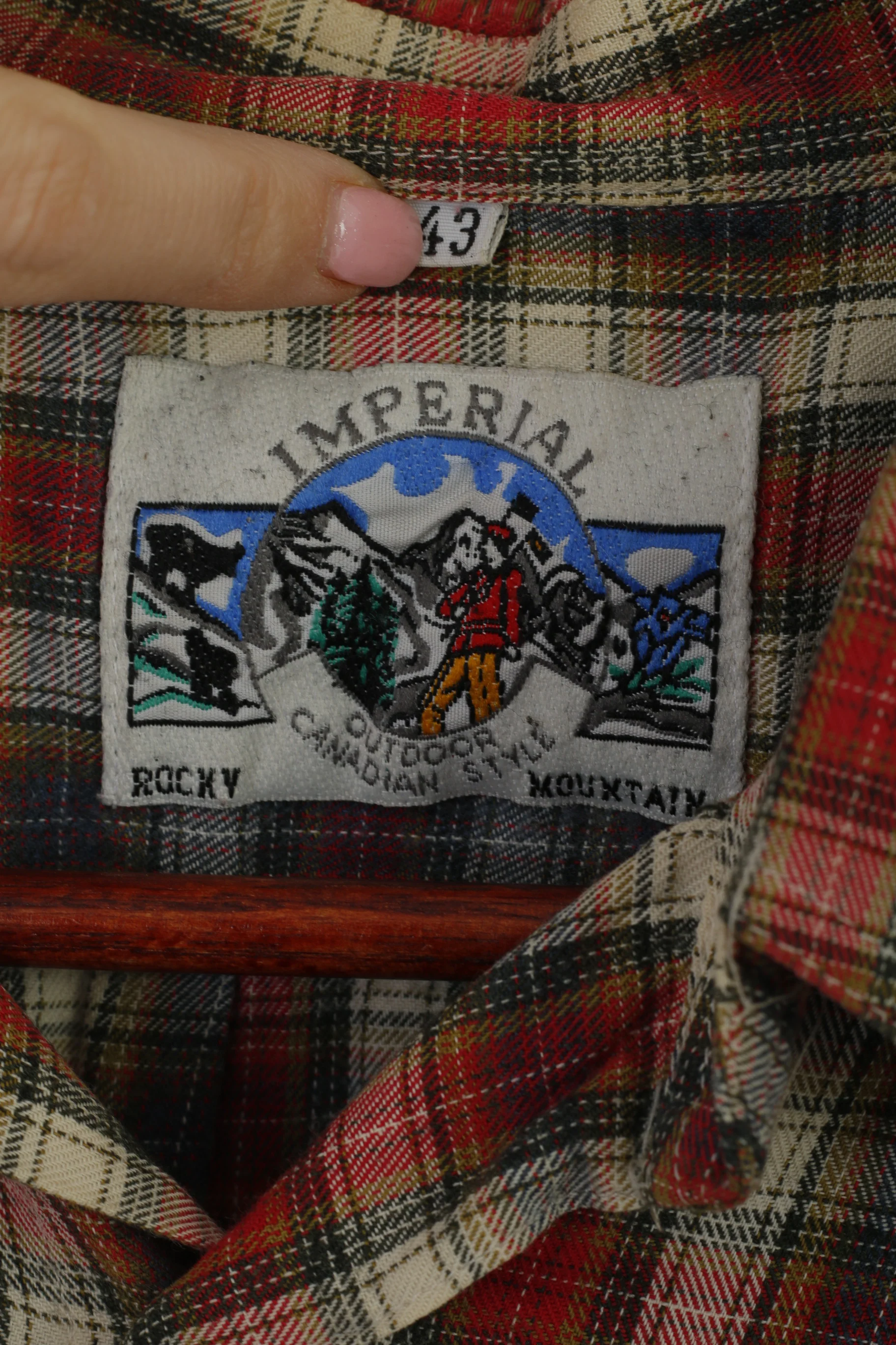 Imperial Men 43 2XL Casual Shirt Red Check Canadian Style Rocky Muntain Vintage Top - Image 4