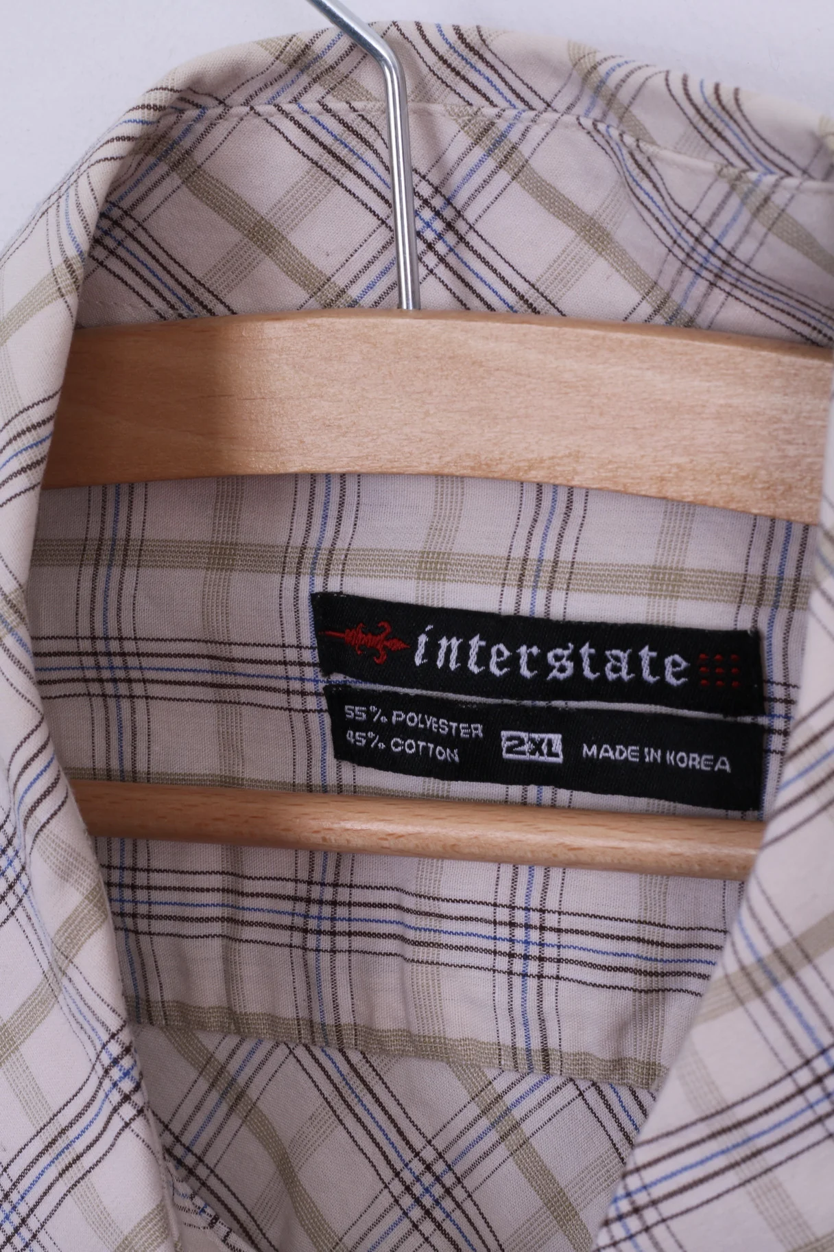 Interstate Mens 2XL Casual Shirt Short Sleeve Beige XXL - Image 4