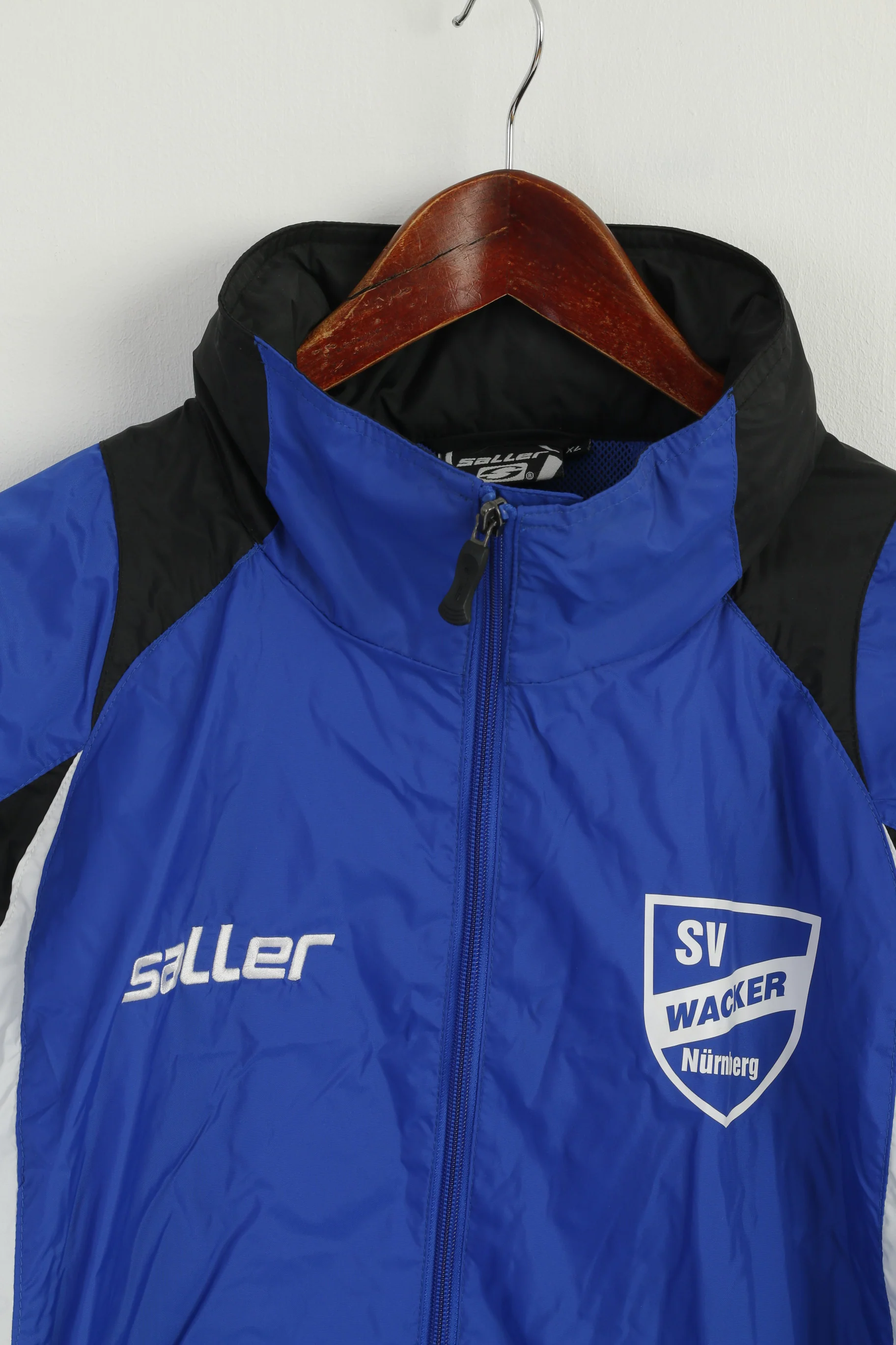 Saller Men XL Jacket Blue Nylon Waterproof Athlets Hidden Hood Zip Up Top - Image 2