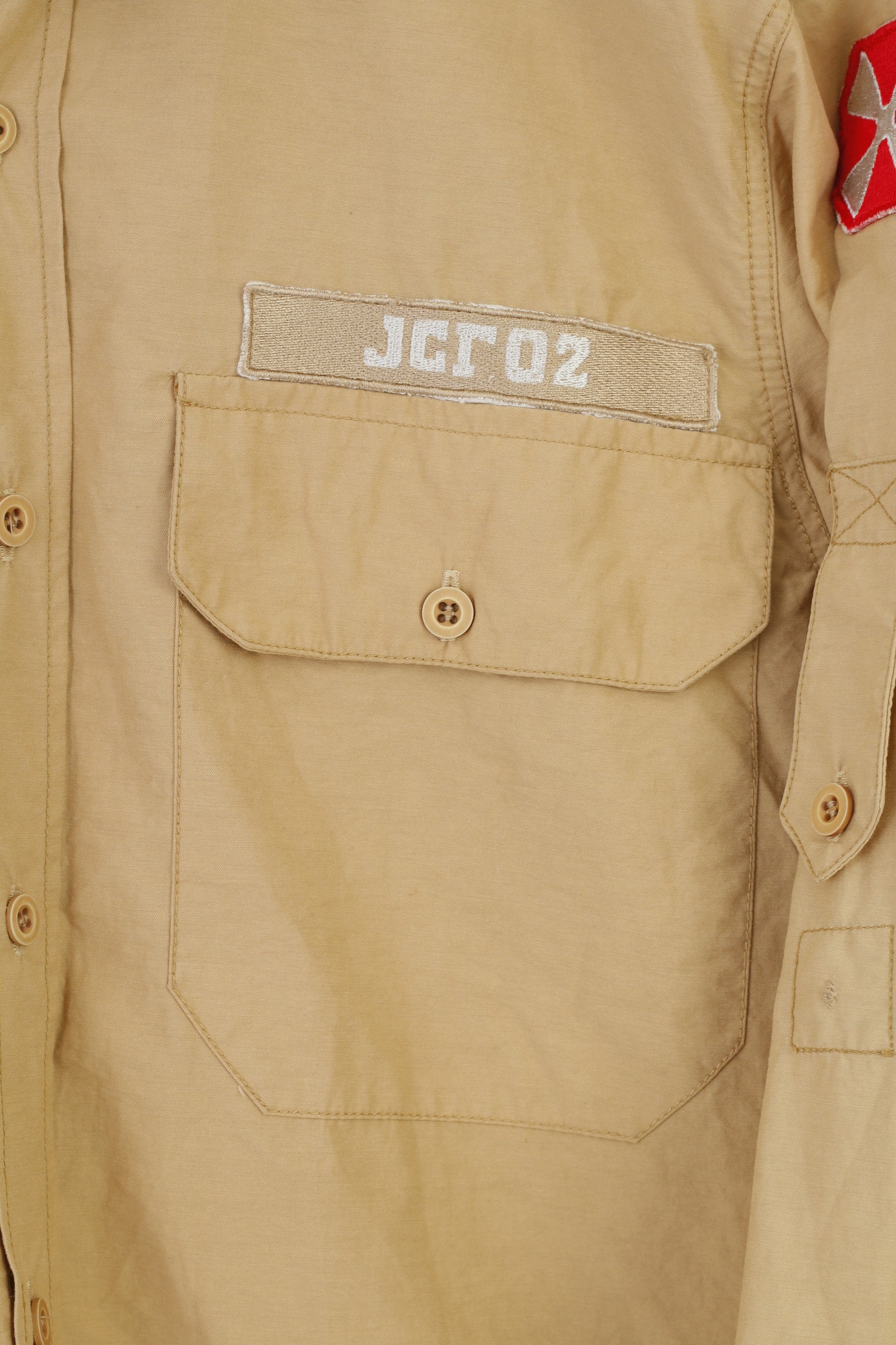 J.C.RAGS Men M Casual Shirt Cotton Beige  Collar Long Sleeve Classic Top - Image 4