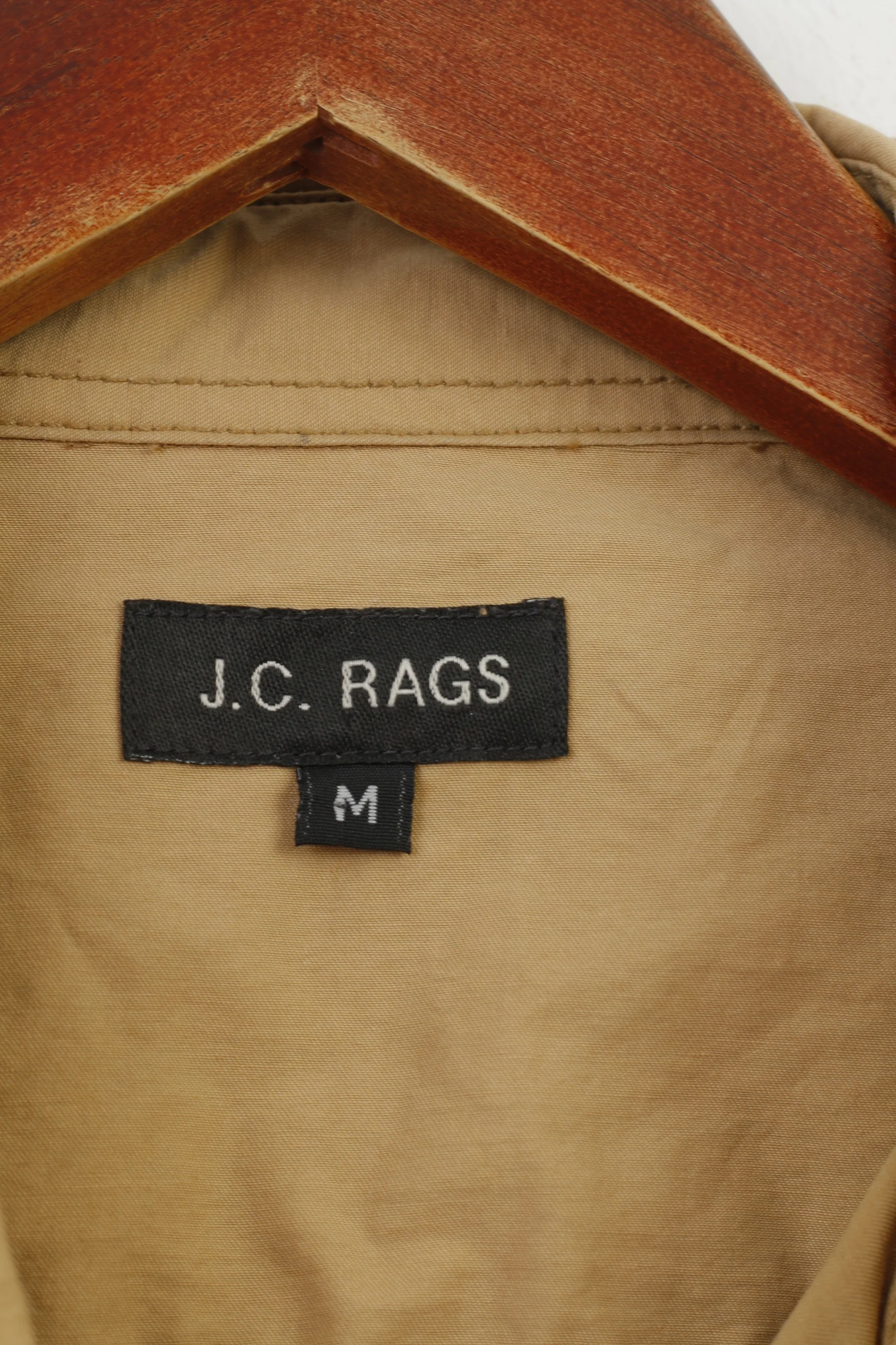 J.C.RAGS Men M Casual Shirt Cotton Beige  Collar Long Sleeve Classic Top - Image 6
