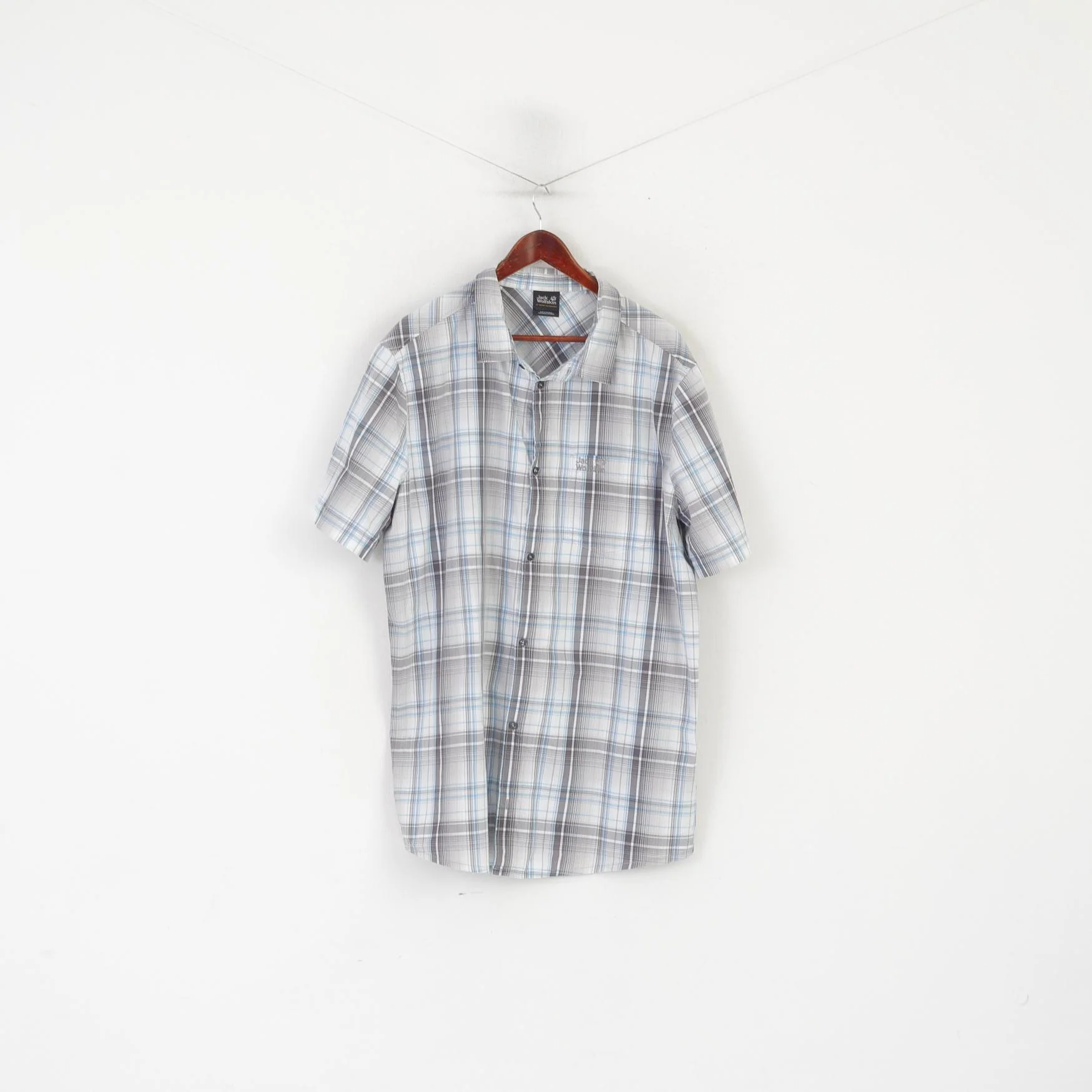 Jack Wolfskin Men 3XL Casual Shirt Gray Cotton Check Outdoor Short Sleeve Top - Image 2
