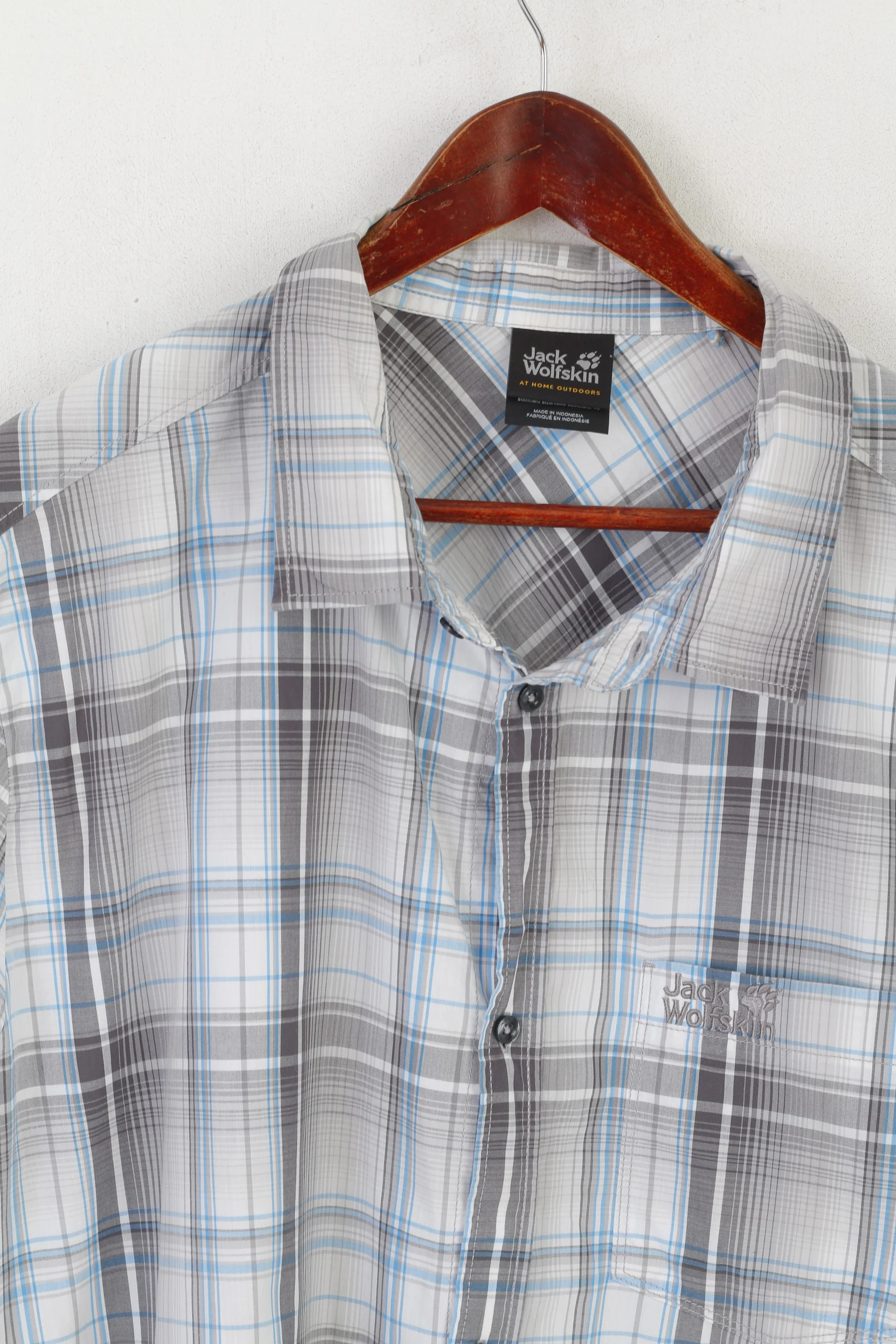 Jack Wolfskin Men 3XL Casual Shirt Gray Cotton Check Outdoor Short Sleeve Top - Image 3