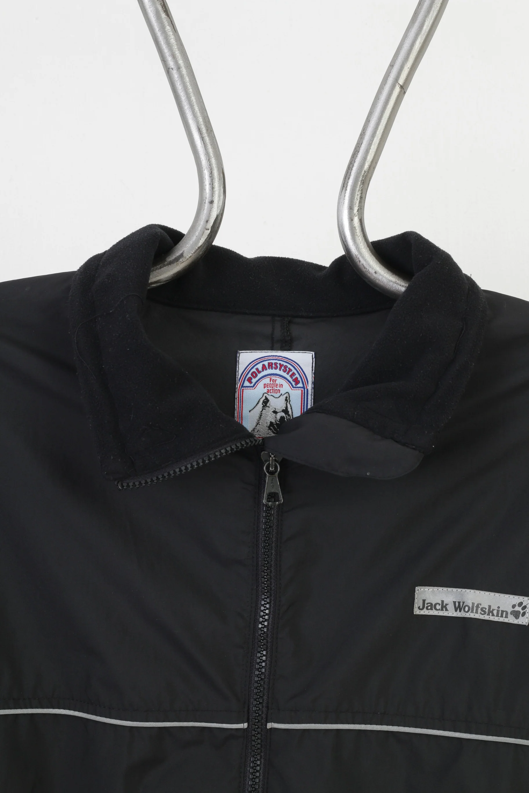 Jack Wolfskin Men XL Jacket Black Full Zipper Collar Back Fleece Vintage Sport Top - Image 2