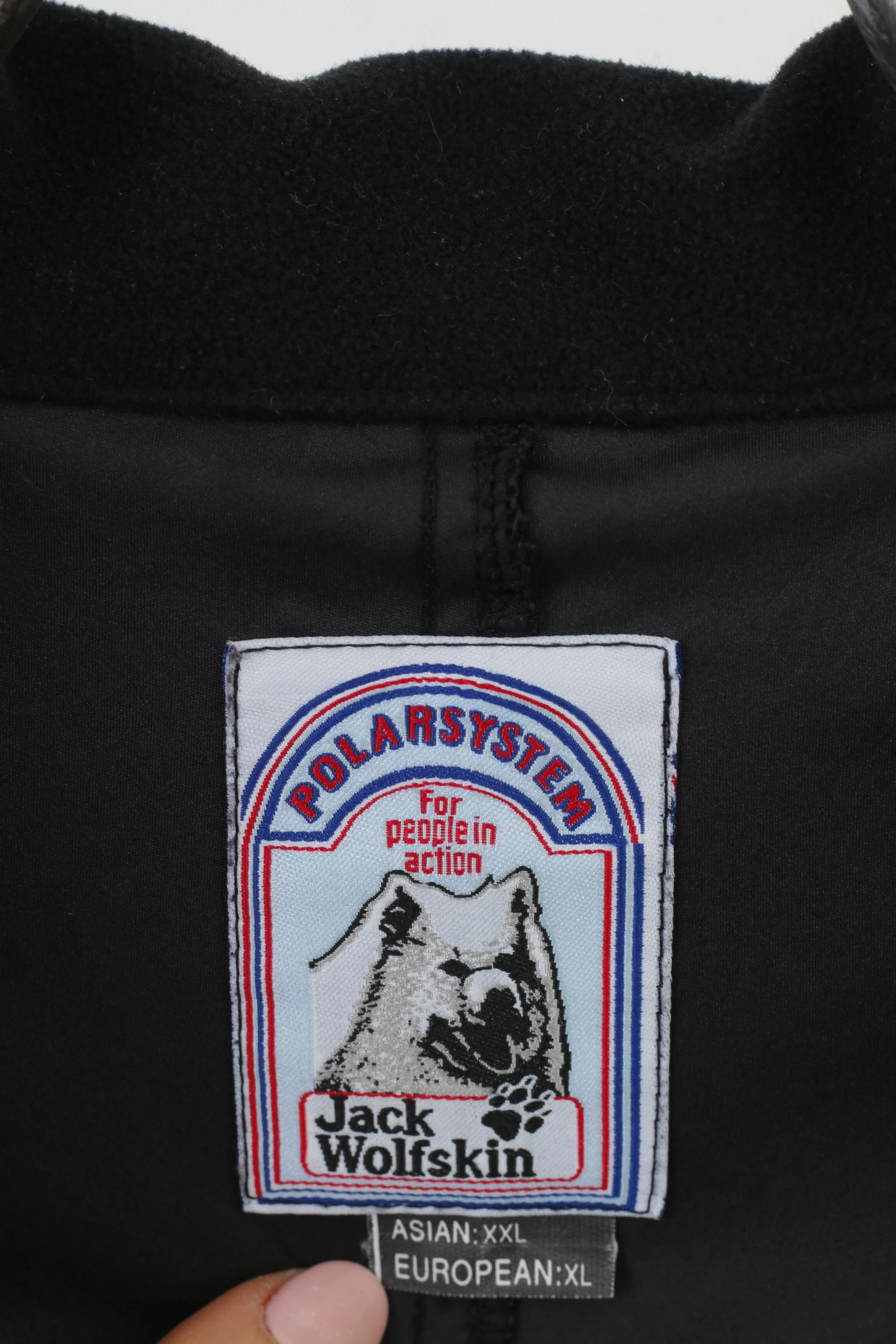 Jack Wolfskin Men XL Jacket Black Full Zipper Collar Back Fleece Vintage Sport Top - Image 5