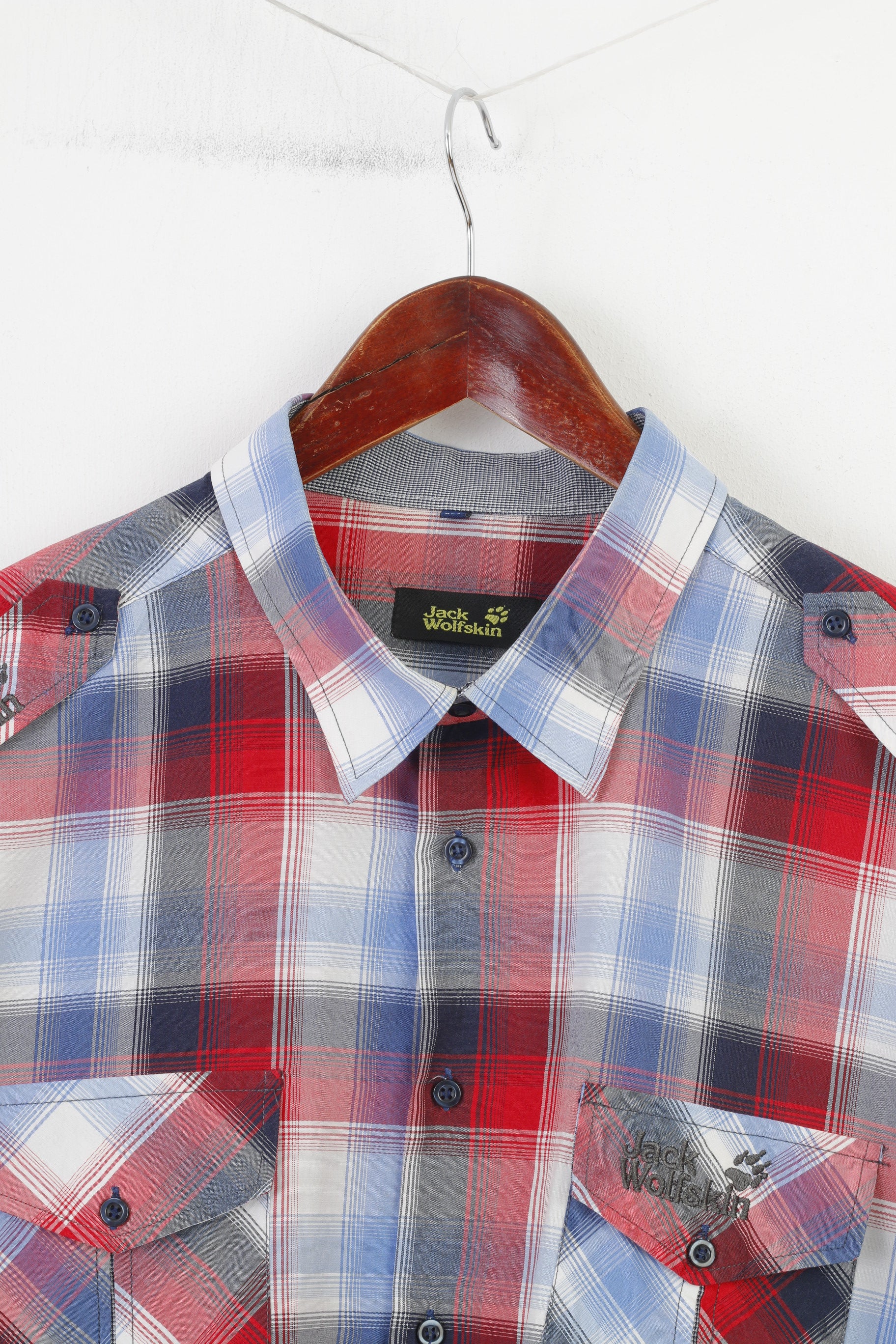 Jack Wolfskin Men XXL Casual Shirt Checkered Long Sleeve Blue Red Collar Cotton Top - Image 2