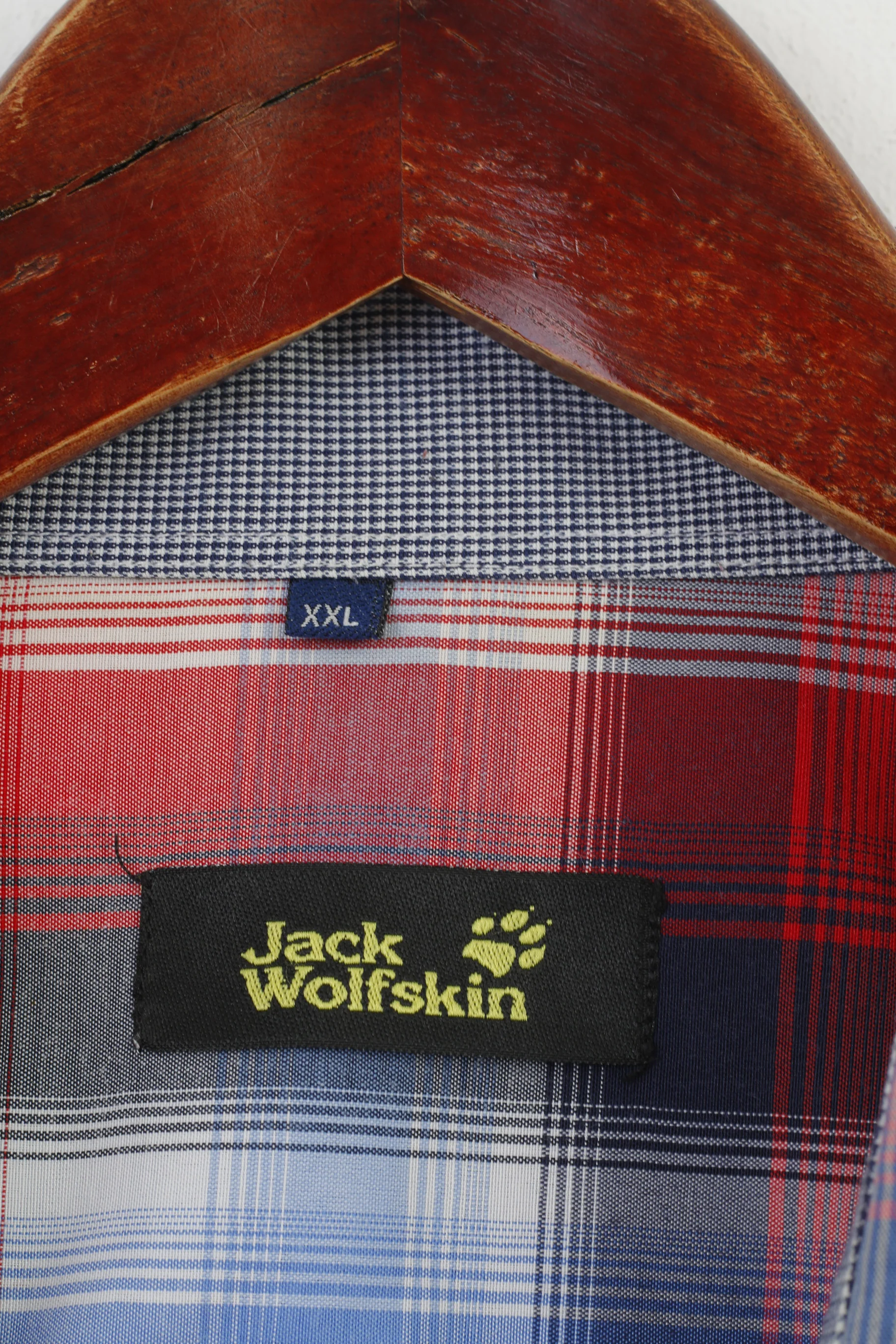 Jack Wolfskin Men XXL Casual Shirt Checkered Long Sleeve Blue Red Collar Cotton Top - Image 5
