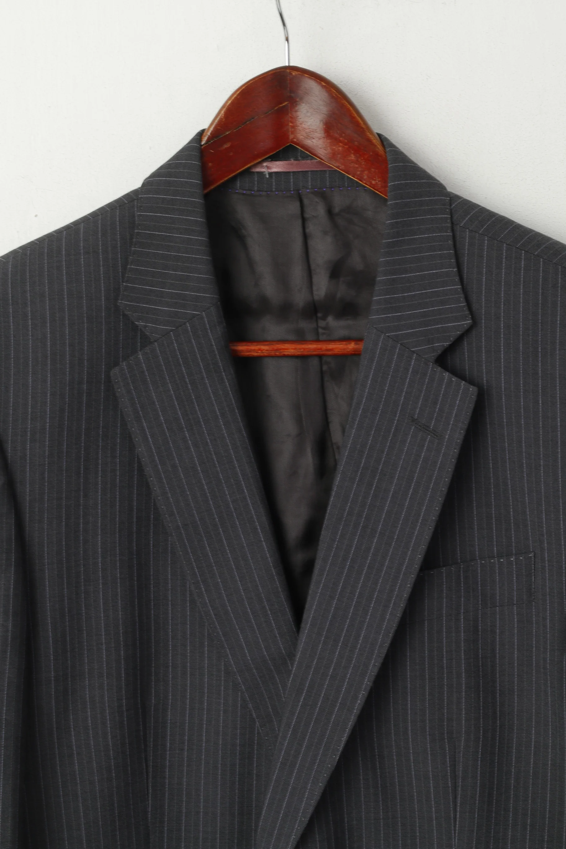 Jaeger Men 40 50 Blazer Graphite Wool Striped Single Breasted Jacket - Image 3