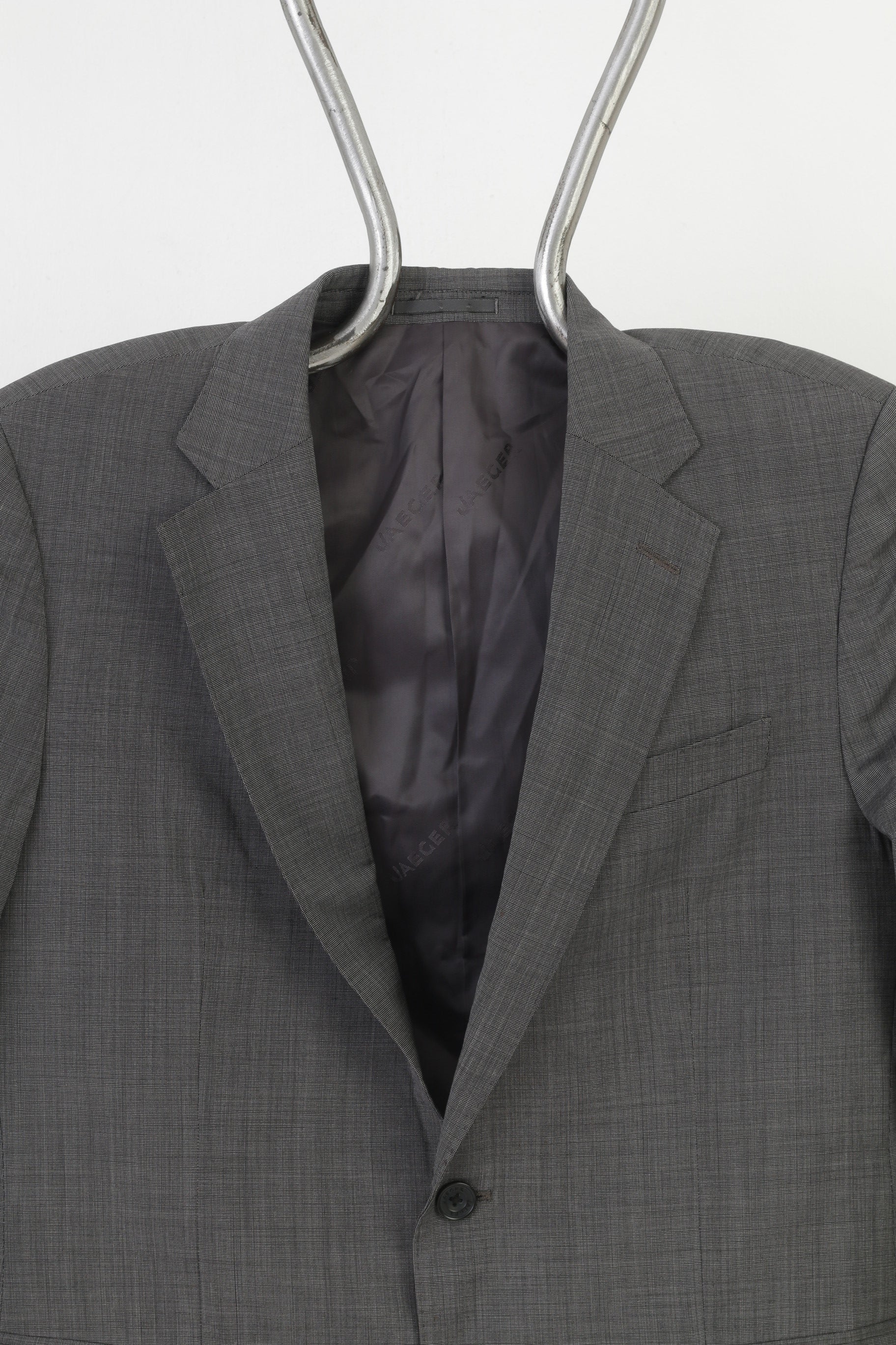 Jaeger Men 40 Blazer Wool Charcoal Breasted Mayfair Elegant Bottoms Shoulder Pads Jacket - Image 2