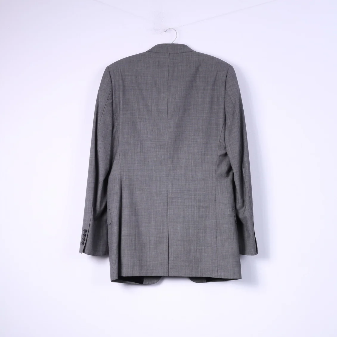 Jaeger Men 40 Long Blazer Grey Single Breasted Top Shoulder Pads 100% Wool Jacket - Image 7