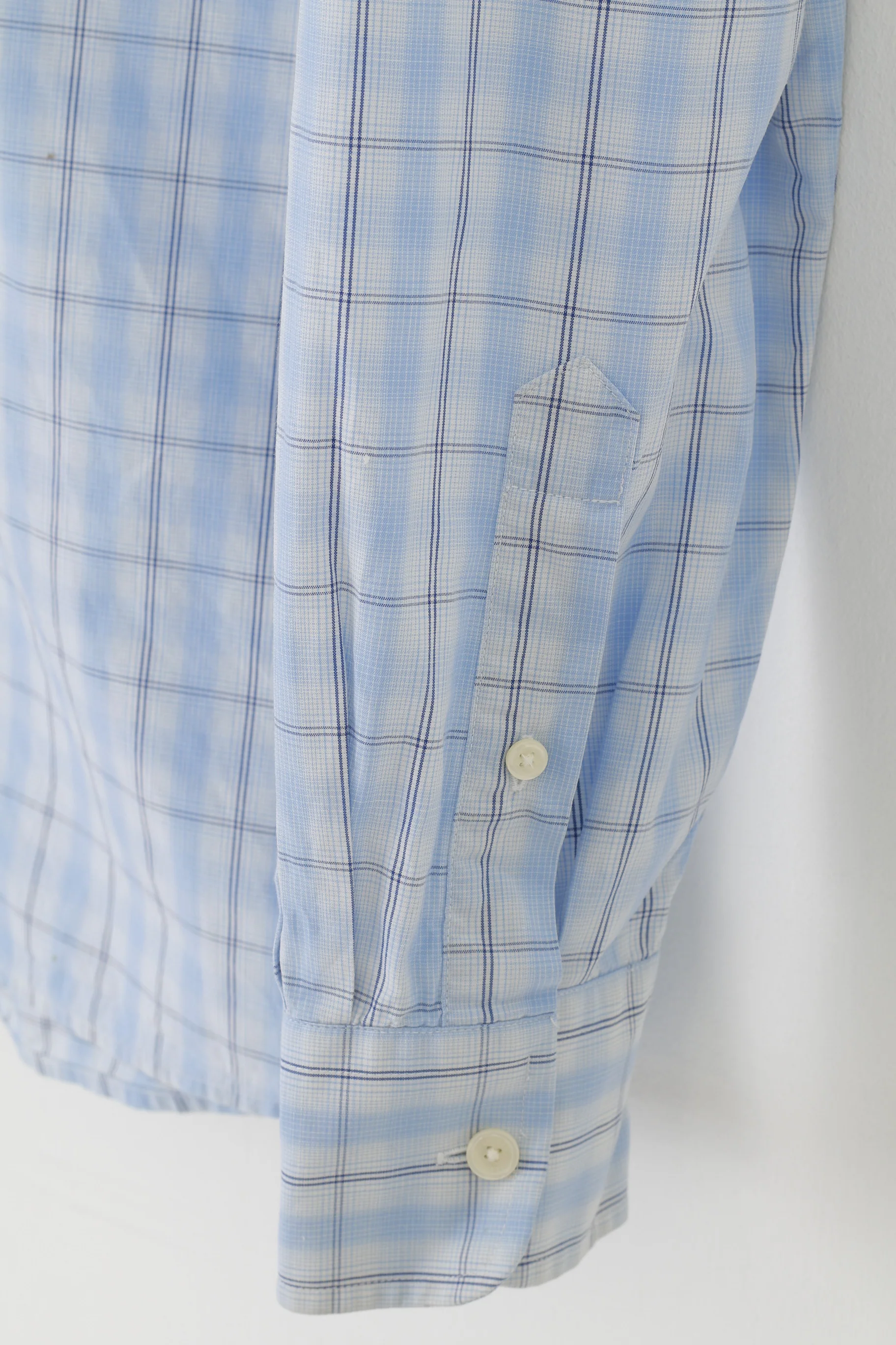 Jaeger Men M Casual Shirt Checkered Long Sleeve Blue Cotton Classic Top - Image 3