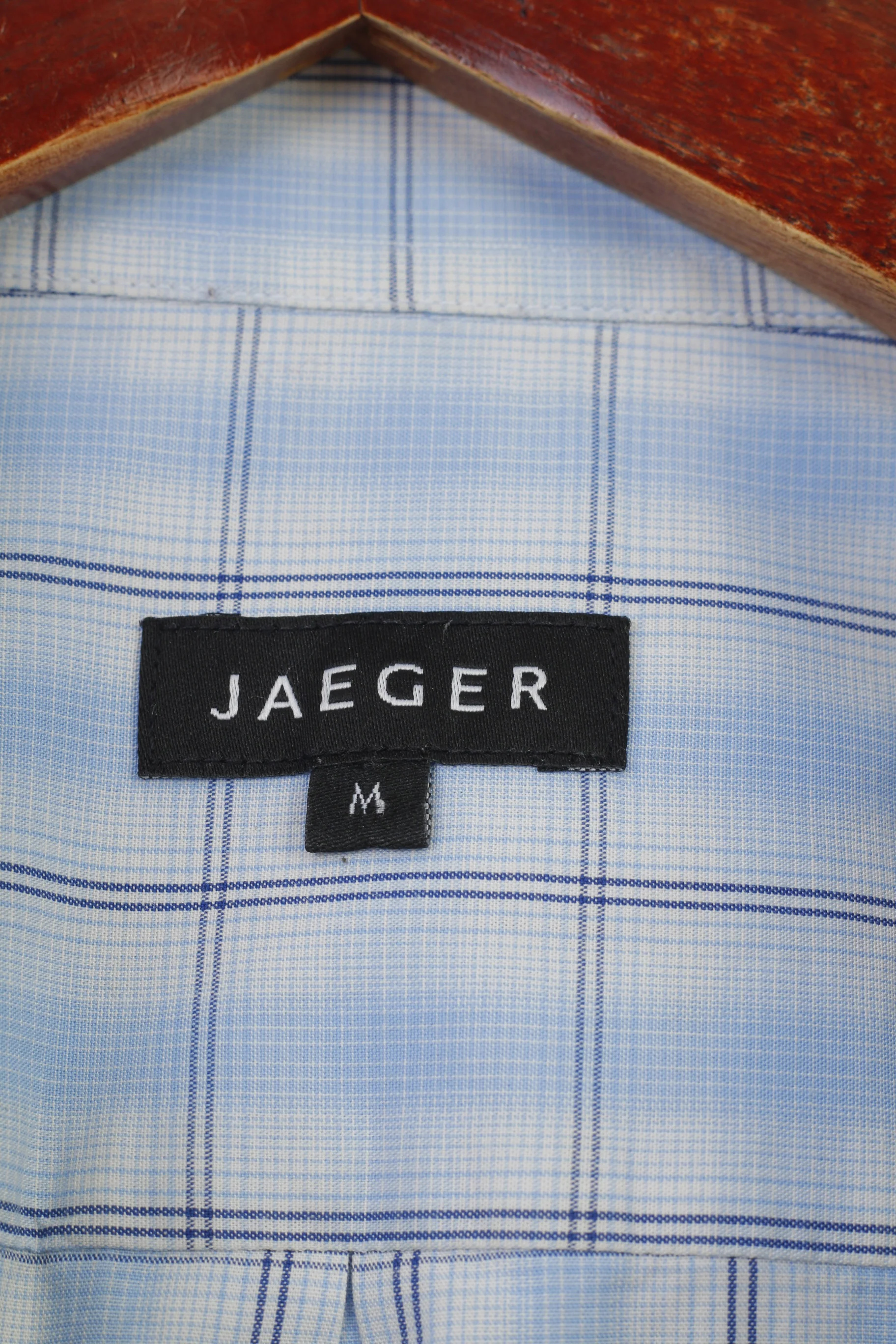 Jaeger Men M Casual Shirt Checkered Long Sleeve Blue Cotton Classic Top - Image 4