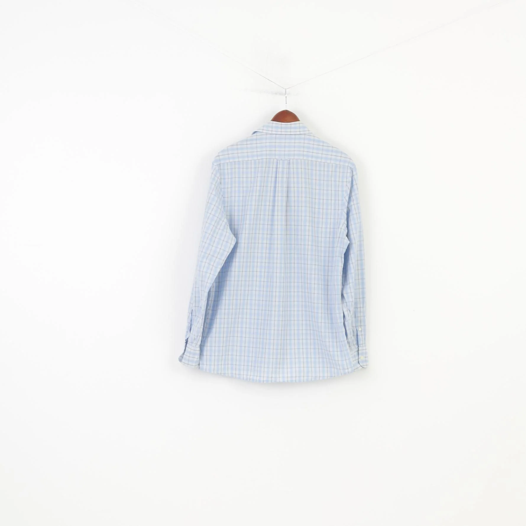 Jaeger Men M Casual Shirt Checkered Long Sleeve Blue Cotton Classic Top - Image 6