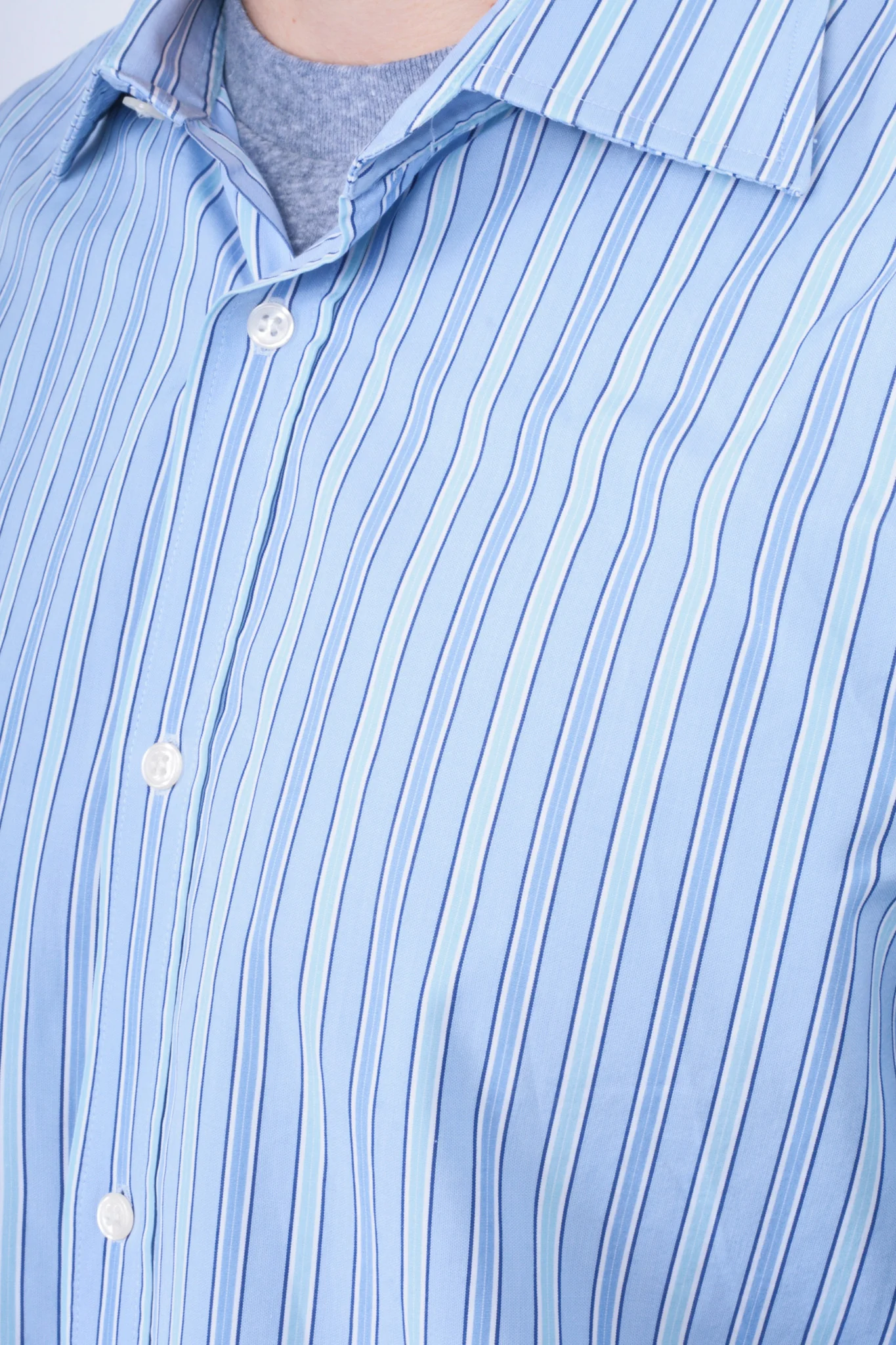 Jaeger Mens 16.5 M Formal Shirt Striped Blue Cotton Slim Fit Cufflinks - Image 3