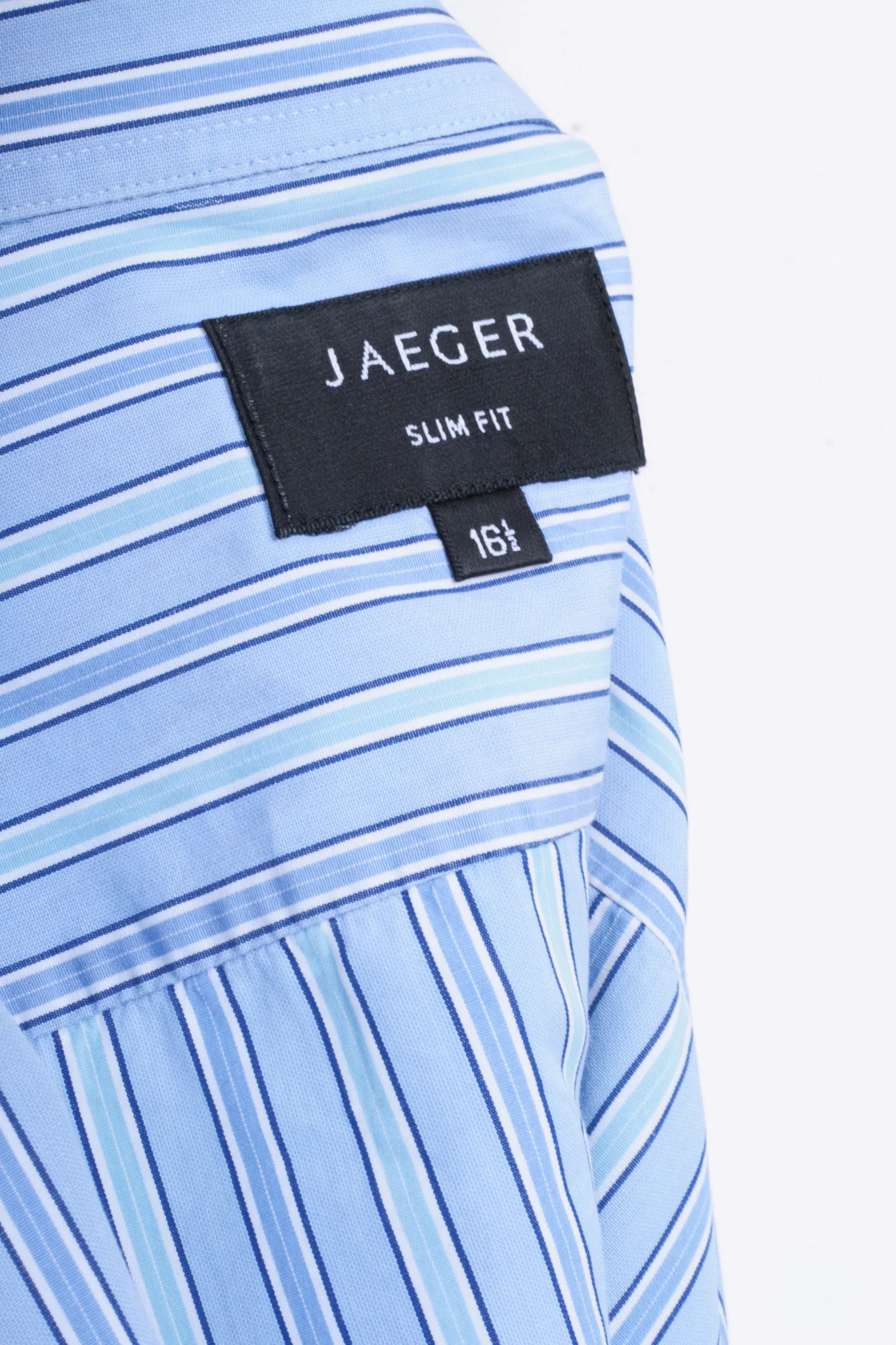 Jaeger Mens 16.5 M Formal Shirt Striped Blue Cotton Slim Fit Cufflinks - Image 5