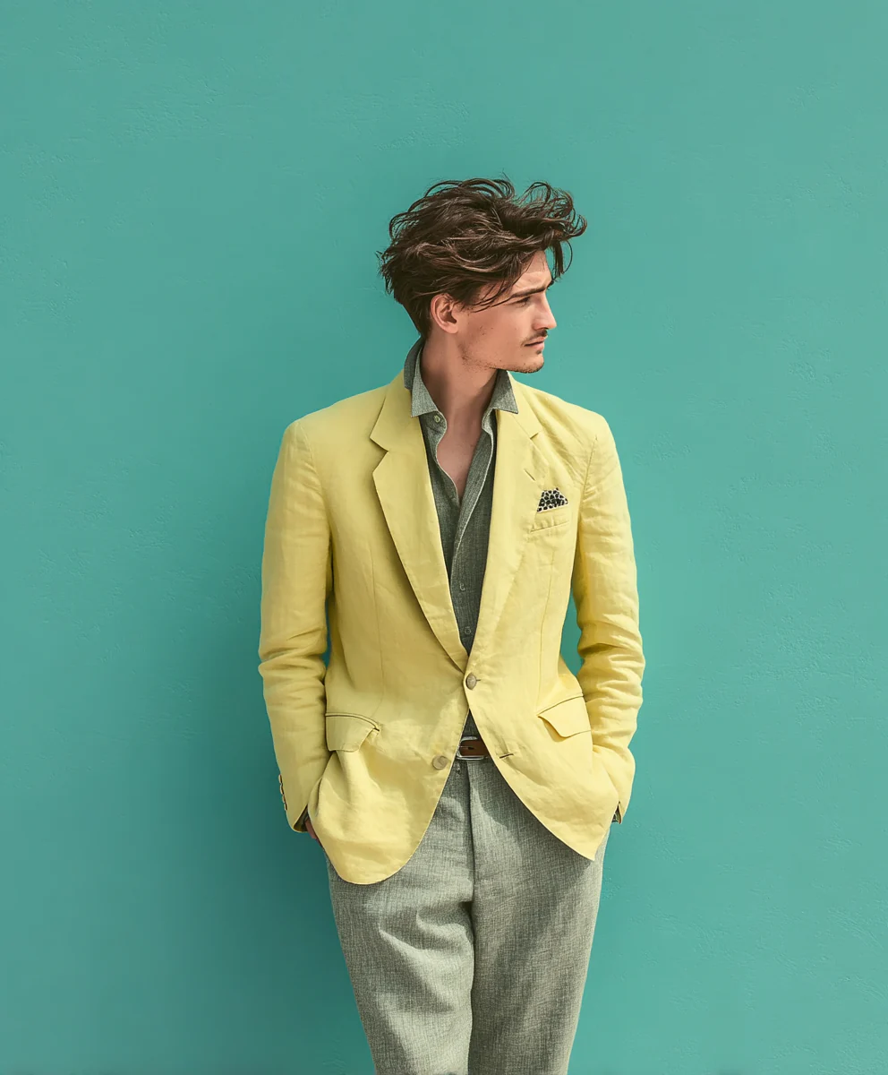 James B. Cook Men's Vintage Blazer - Light Yellow Linen Blend (Size EU 54 / US 44)