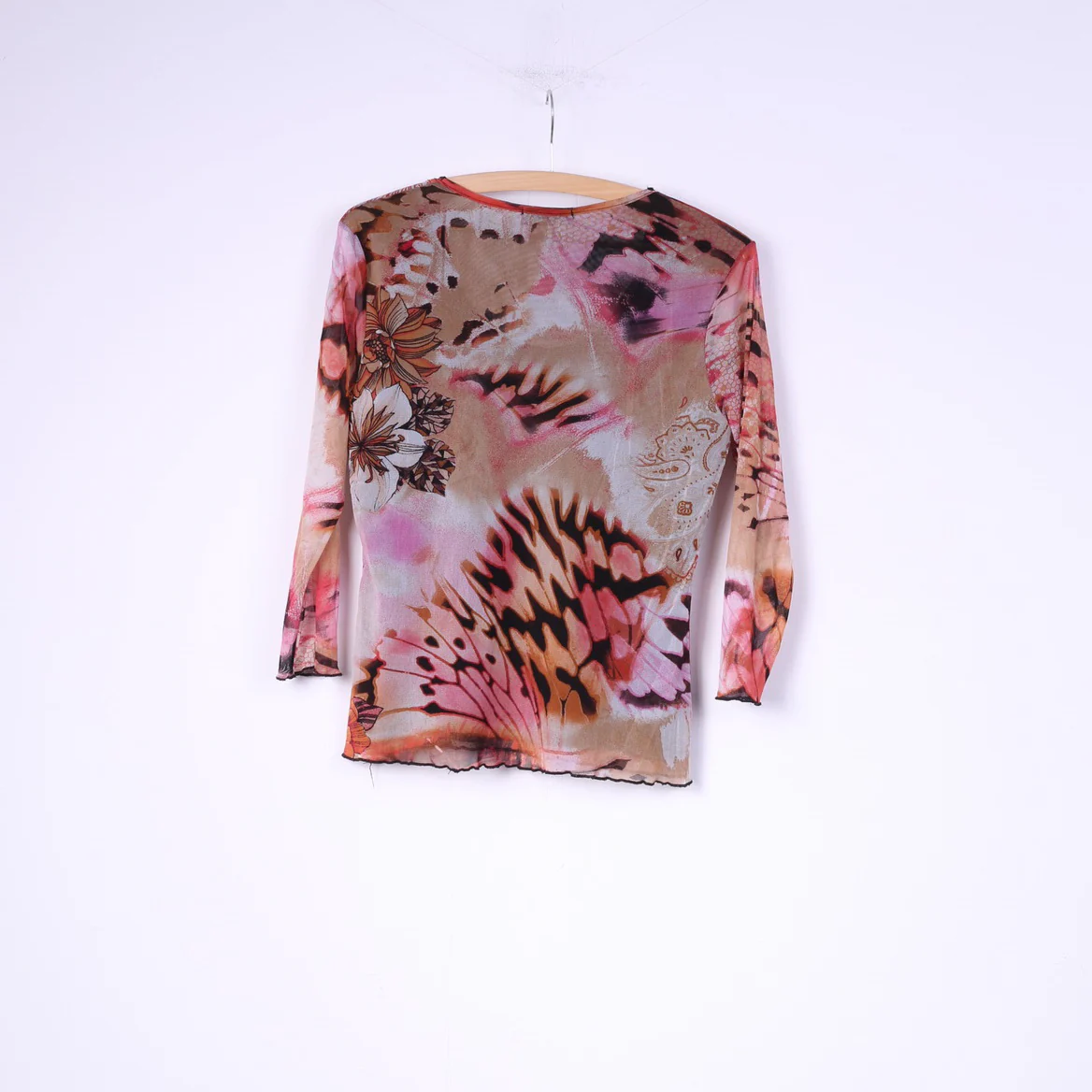 James Lakeland Womens M Shirt Flower Print Orange 7/8 sleeve Italy Nylon - Image 6