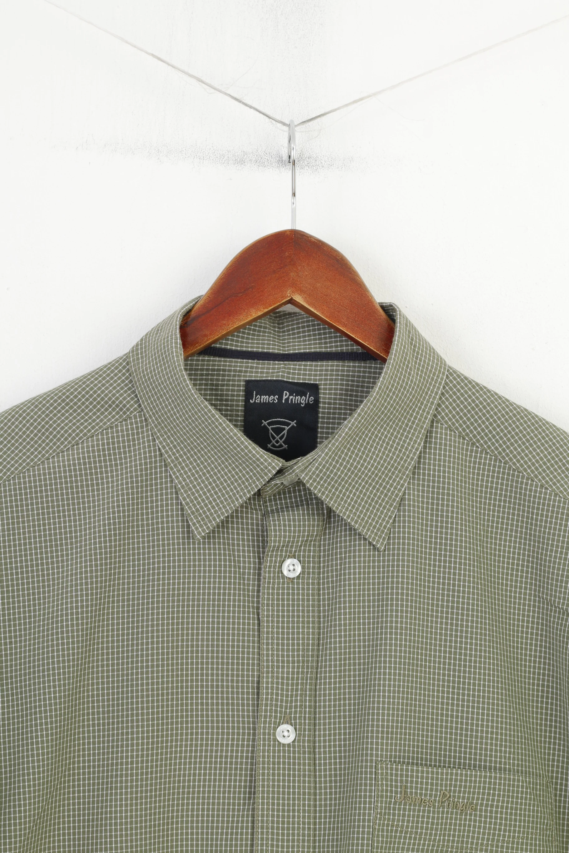 James Pringle Men L Casual Shirt Green Checkered Detailed Buttons Short Sleeve Top - Image 2
