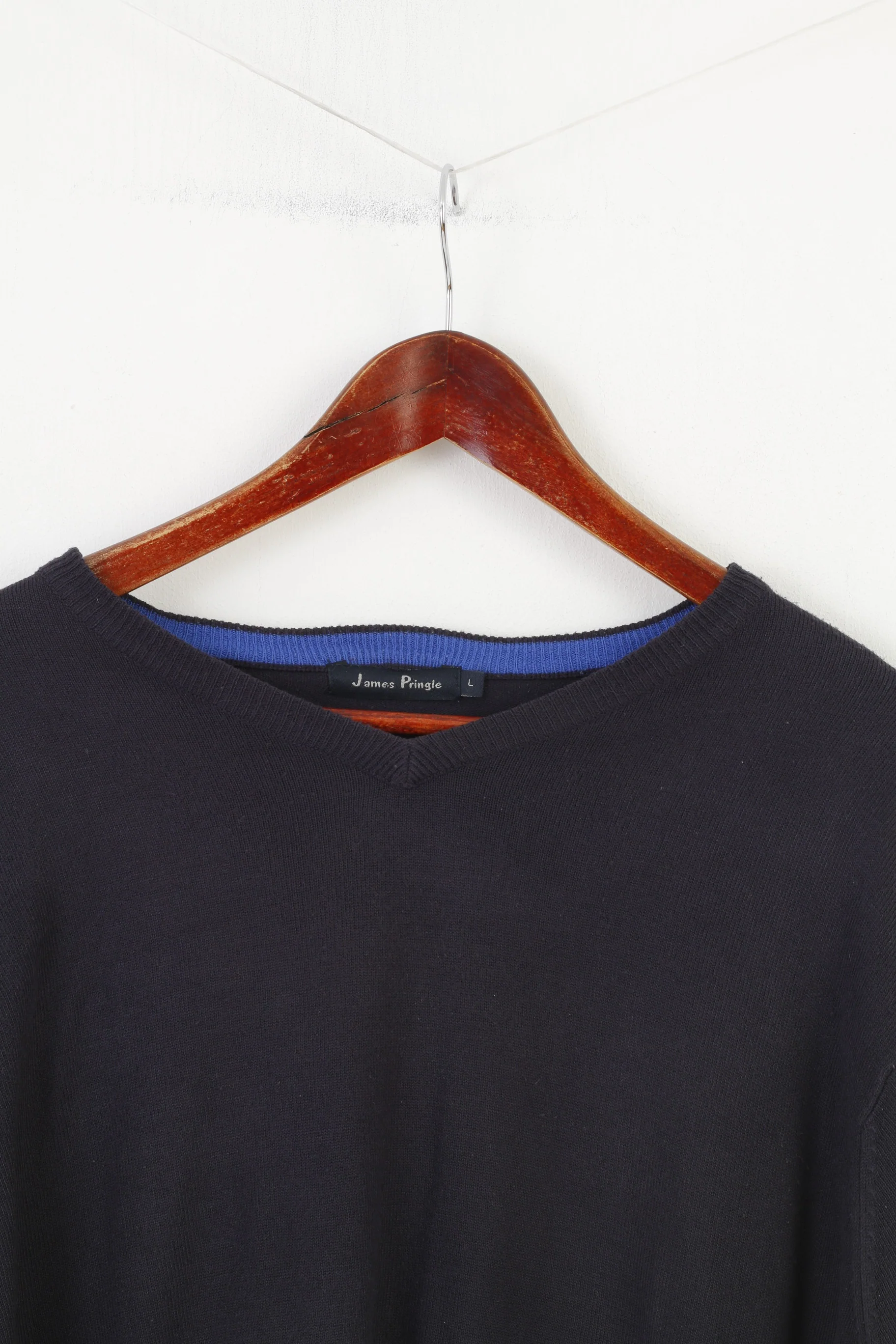 James Pringle Men L Jumper Navy V Neck Acrylic Classic Vintage Top - Image 2