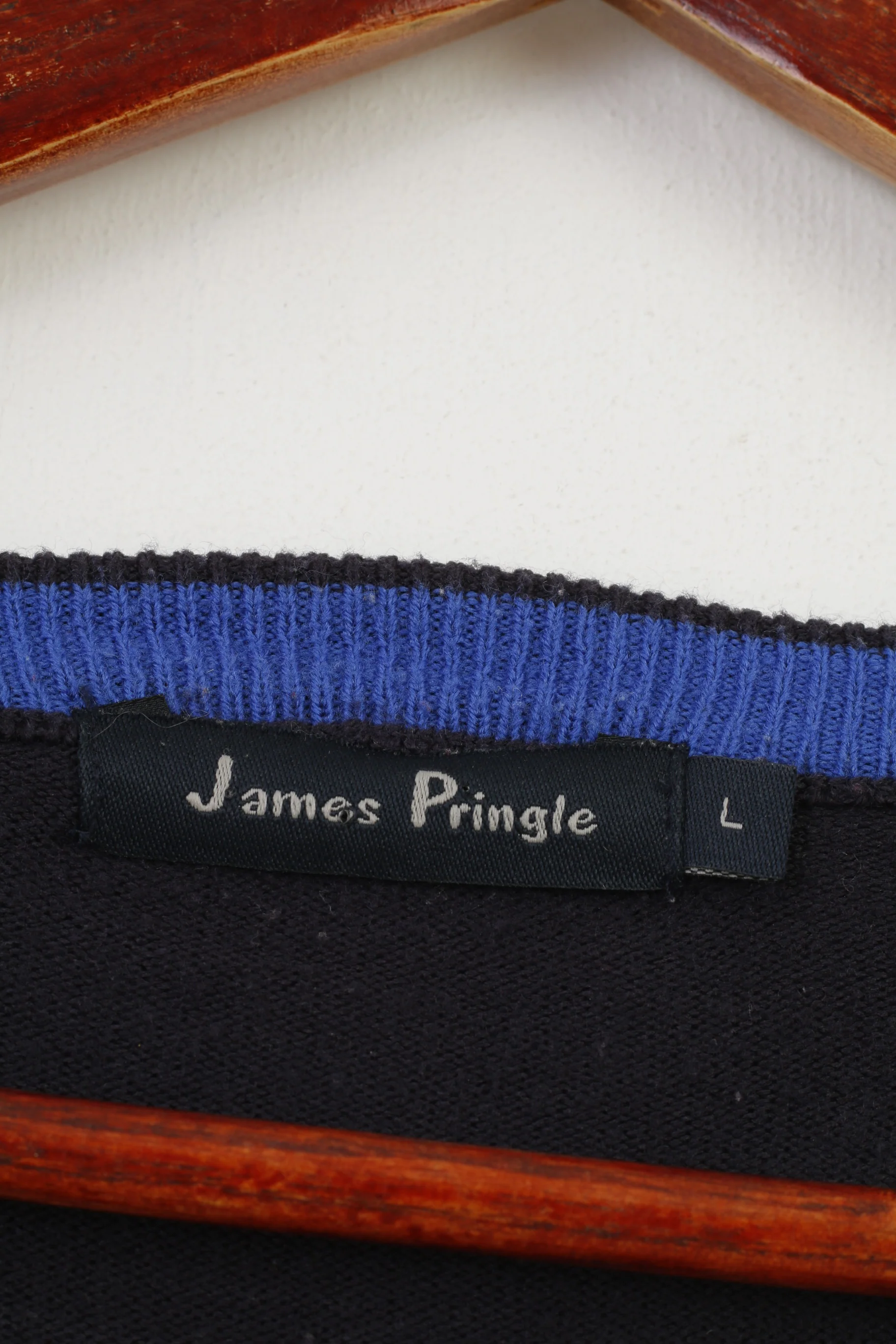 James Pringle Men L Jumper Navy V Neck Acrylic Classic Vintage Top - Image 4