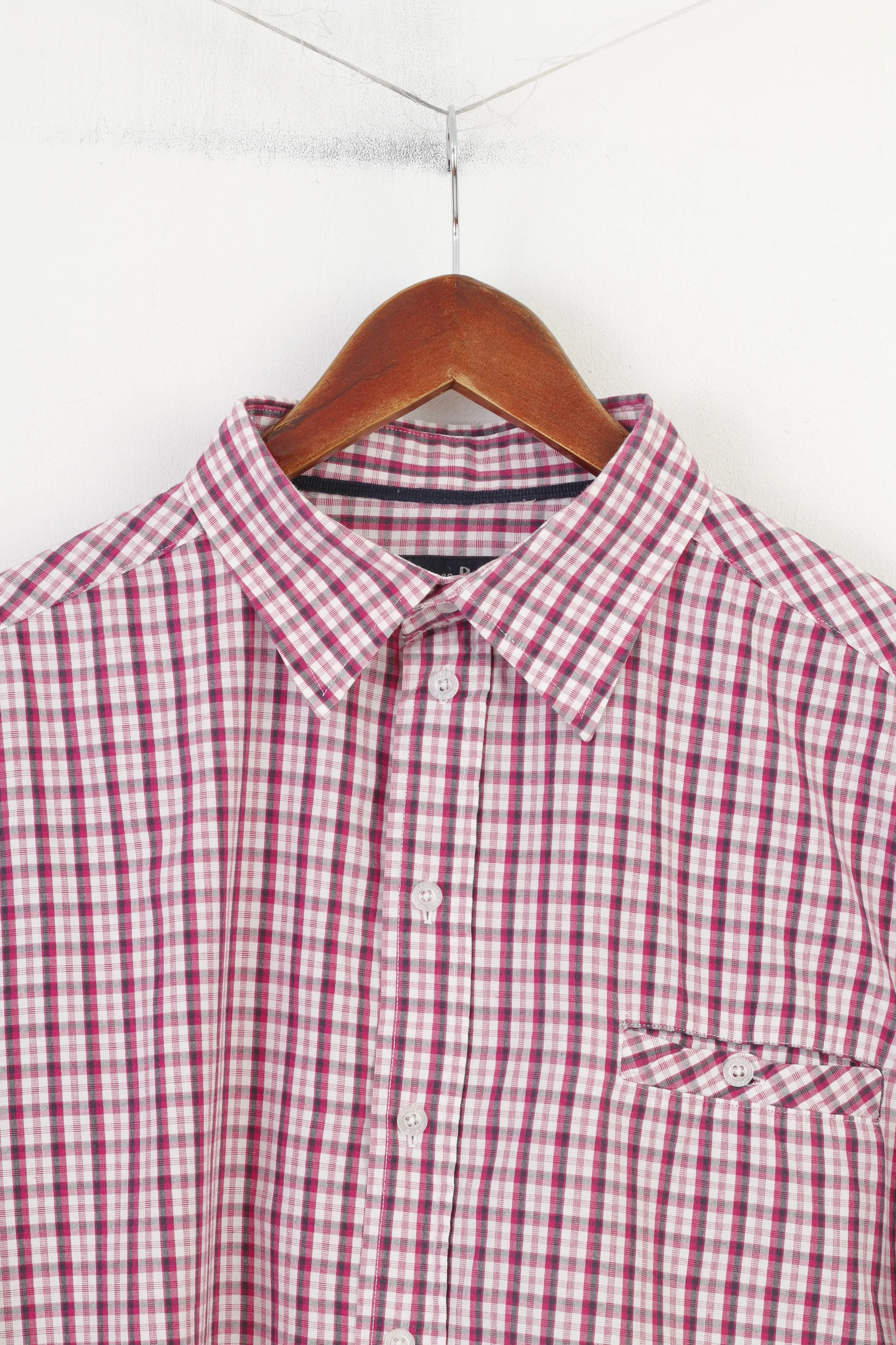 James Pringle Men XL Casual Shirt White Short Sleeve Checkered Vintage Cotton Top - Image 2