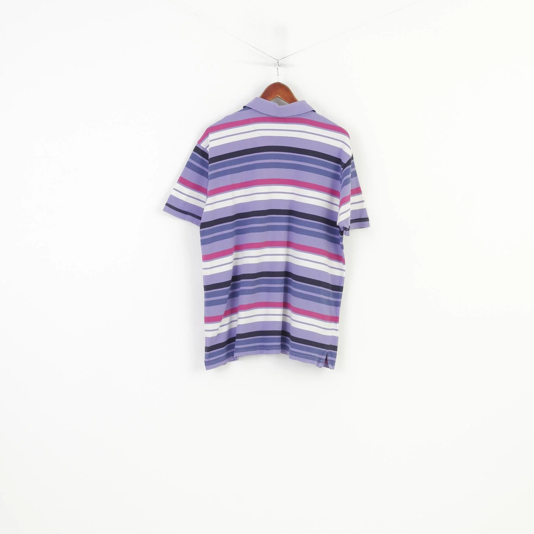 James Pringle Men XL Polo Shirt Purple Striped Cotton Classic Collar Short Sleeve Top - Image 6