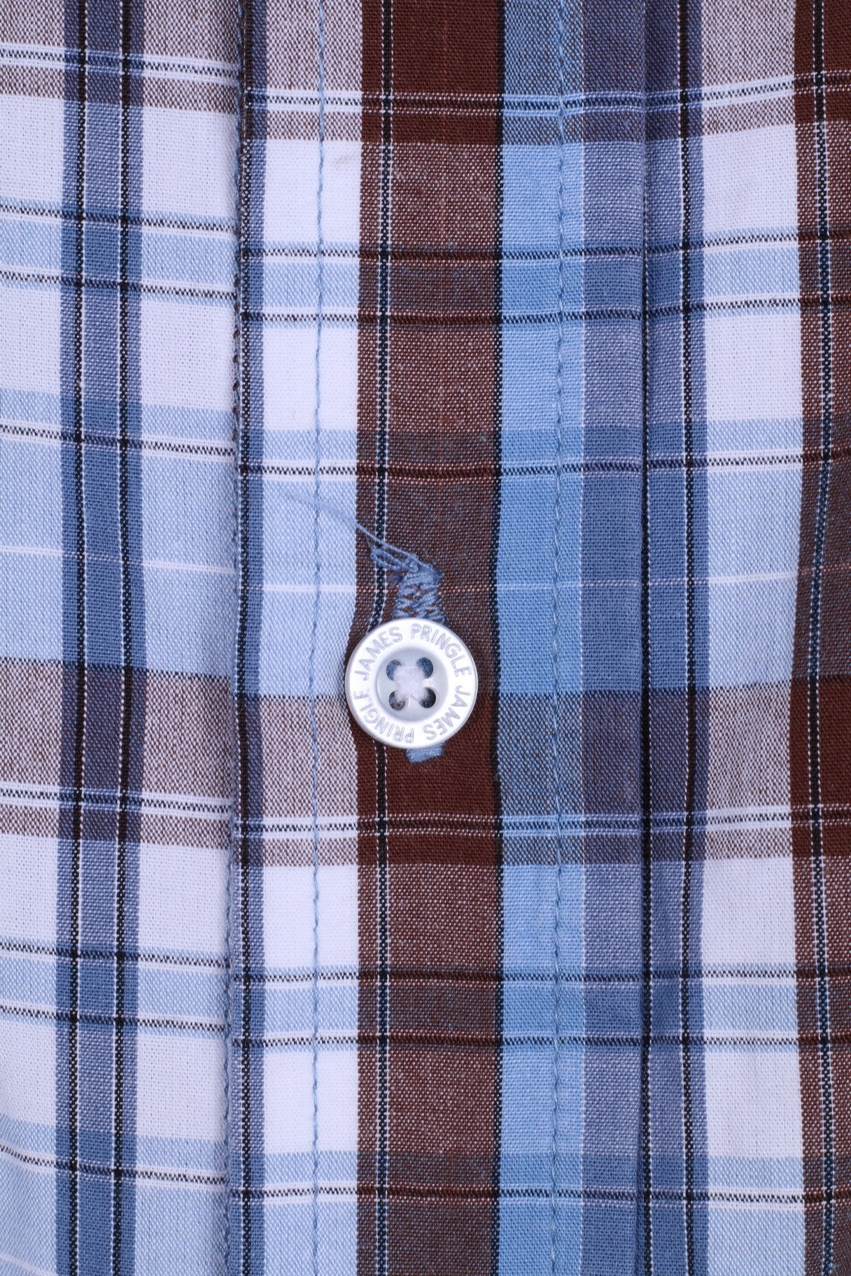 James Pringle Mens M Casual Shirt Short Sleeve Check Blue Cotton - Image 3