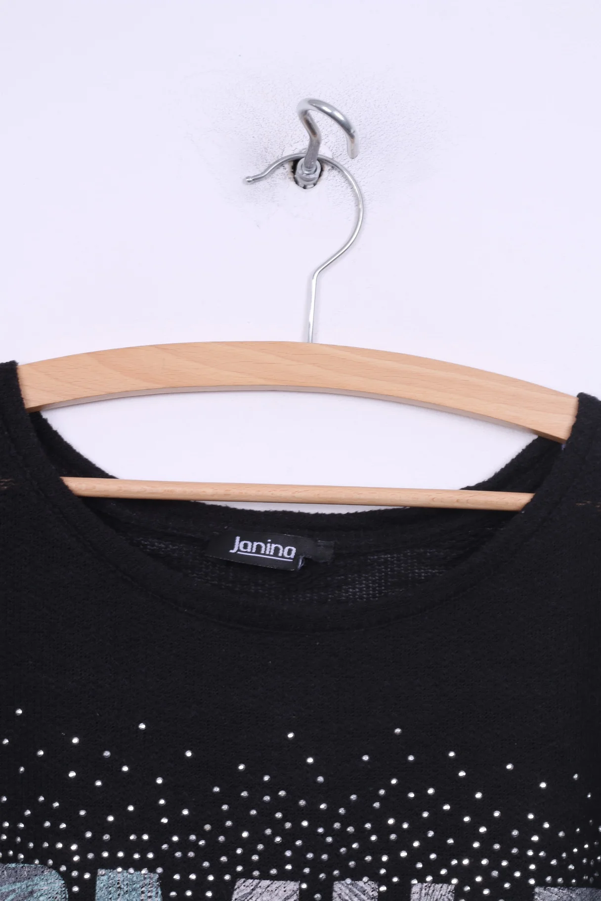 Janina Womens L T-Shirt Crew Neck Knitted Black Smaile Graphic Summer Top - Image 2