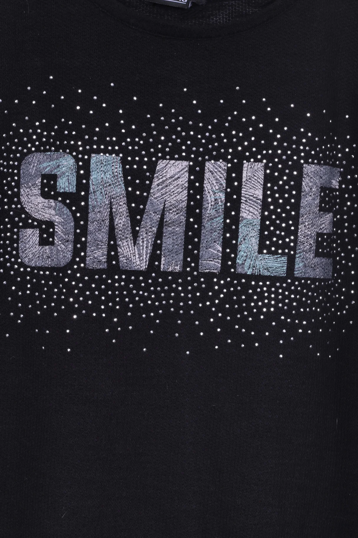 Janina Womens L T-Shirt Crew Neck Knitted Black Smaile Graphic Summer Top - Image 3