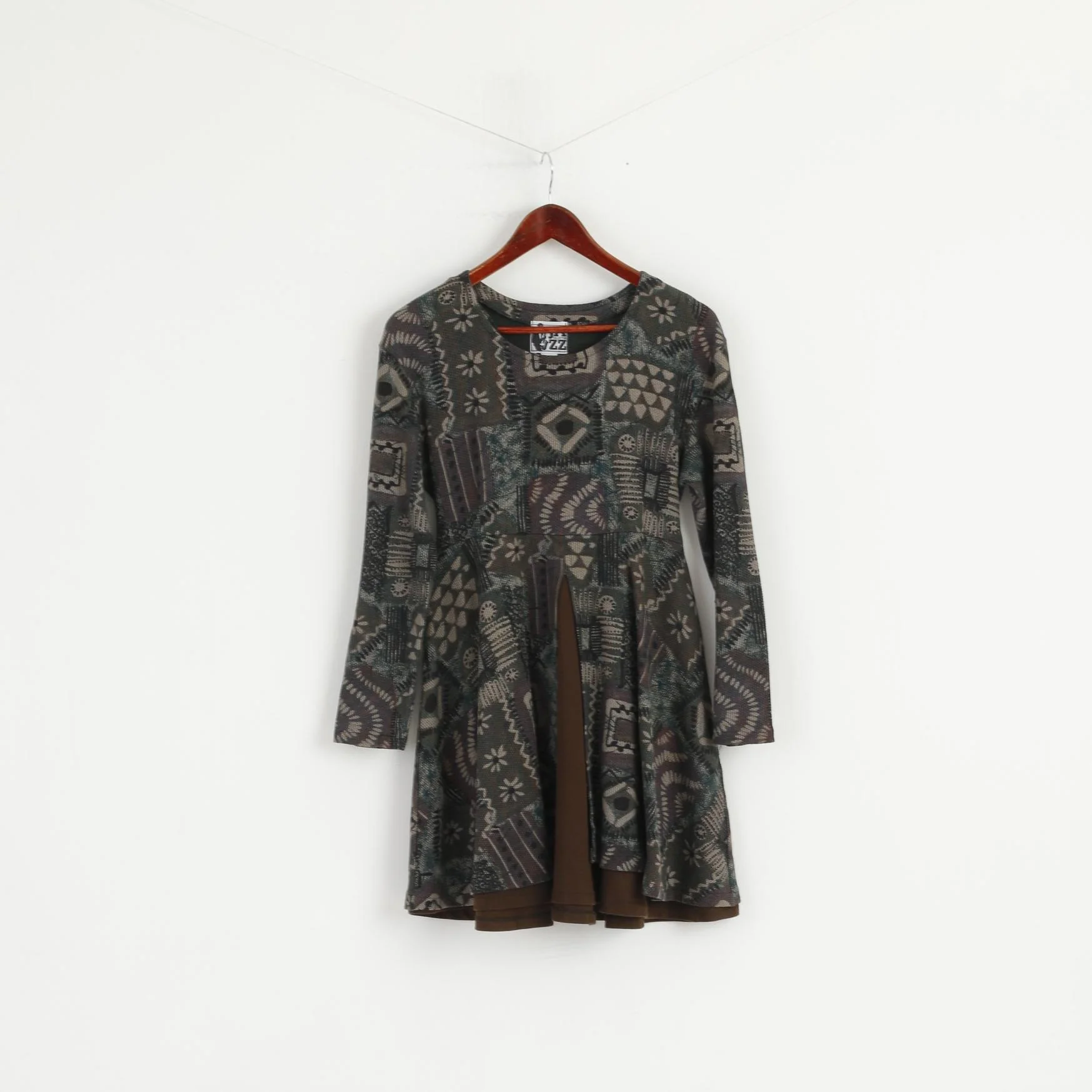 Jazz Collection Women S Mini Dress Green Printed Swing Skater Crew Neck - Image 2