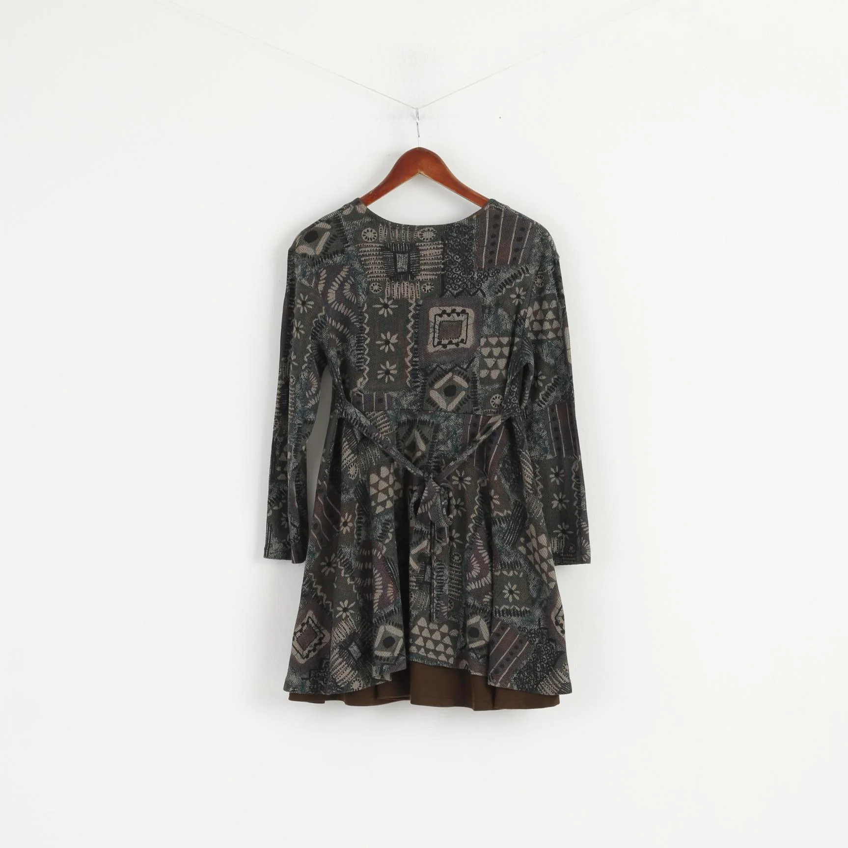 Jazz Collection Women S Mini Dress Green Printed Swing Skater Crew Neck - Image 6