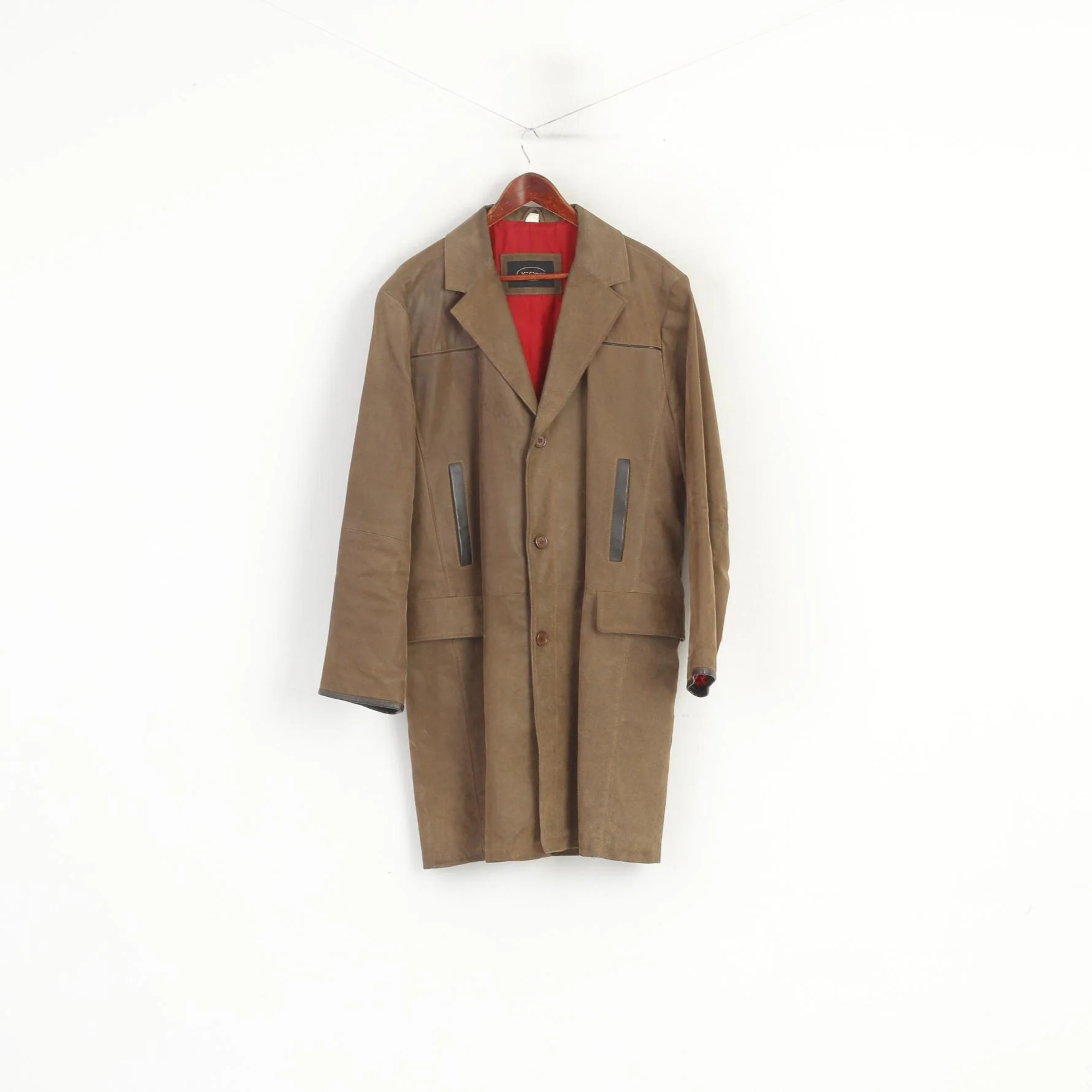 JC Collection Men 54 44 L Coat Brown Leather Retro Single Breasted Lined Top - Image 2