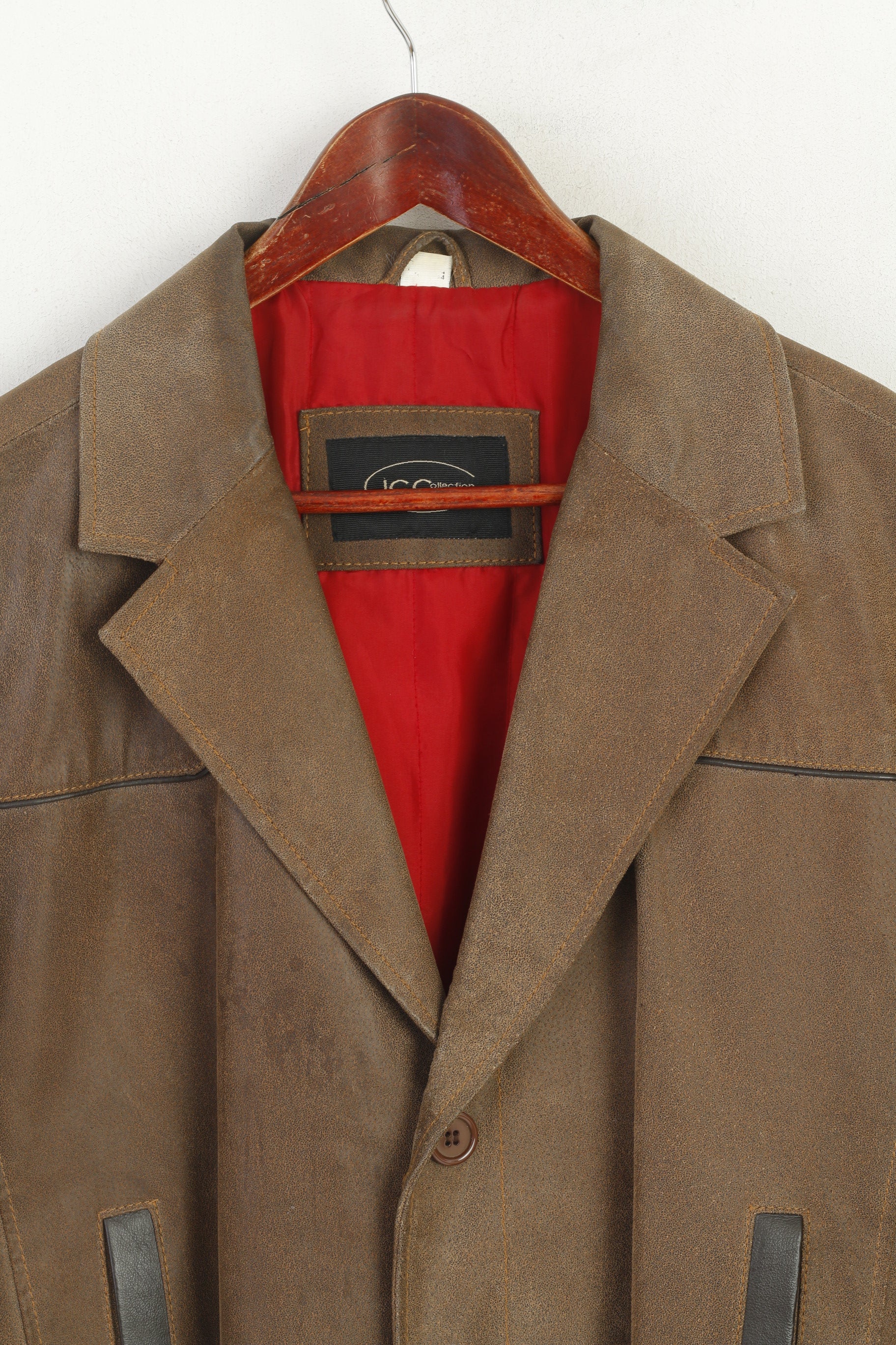 JC Collection Men 54 44 L Coat Brown Leather Retro Single Breasted Lined Top - Image 3