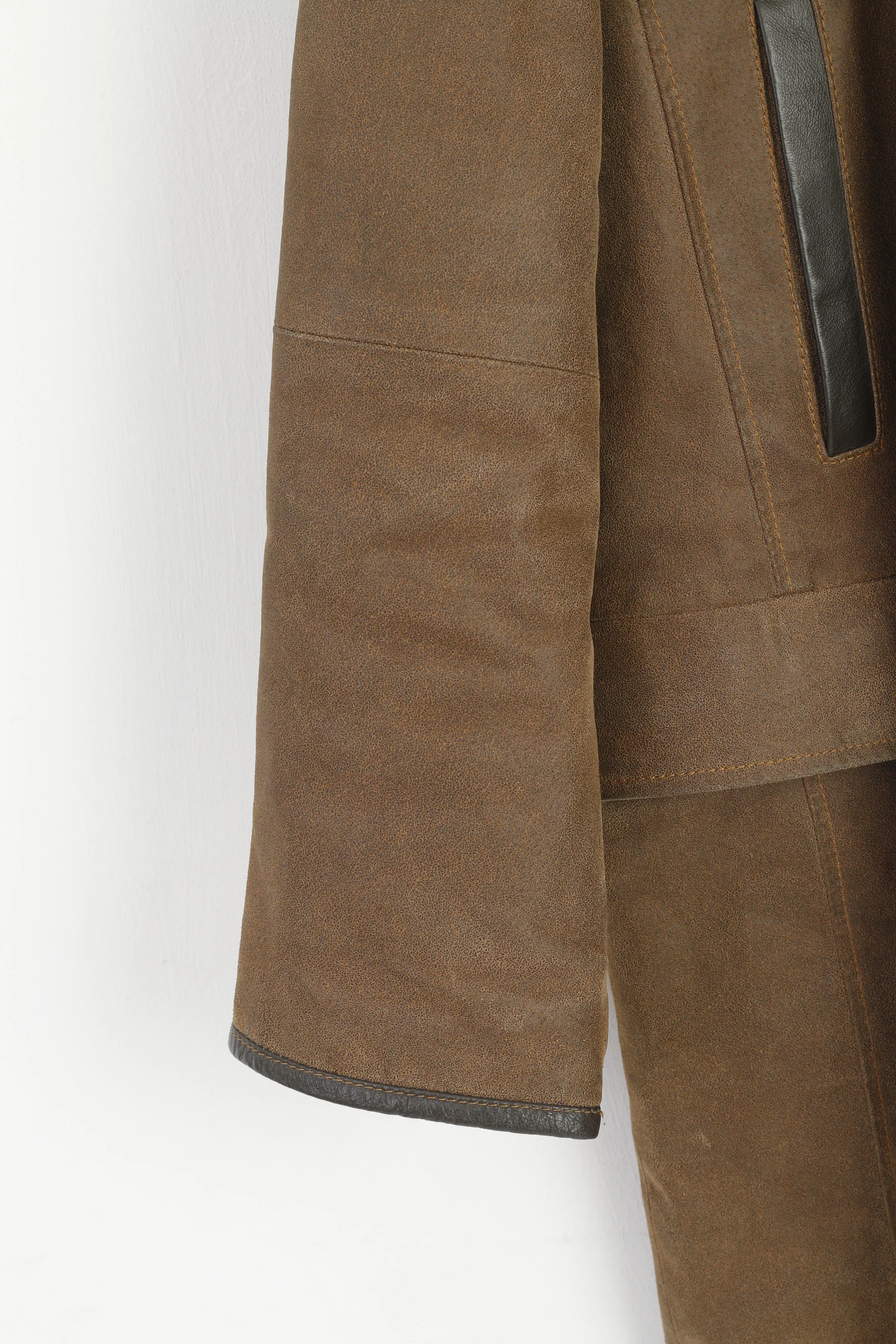JC Collection Men 54 44 L Coat Brown Leather Retro Single Breasted Lined Top - Image 4