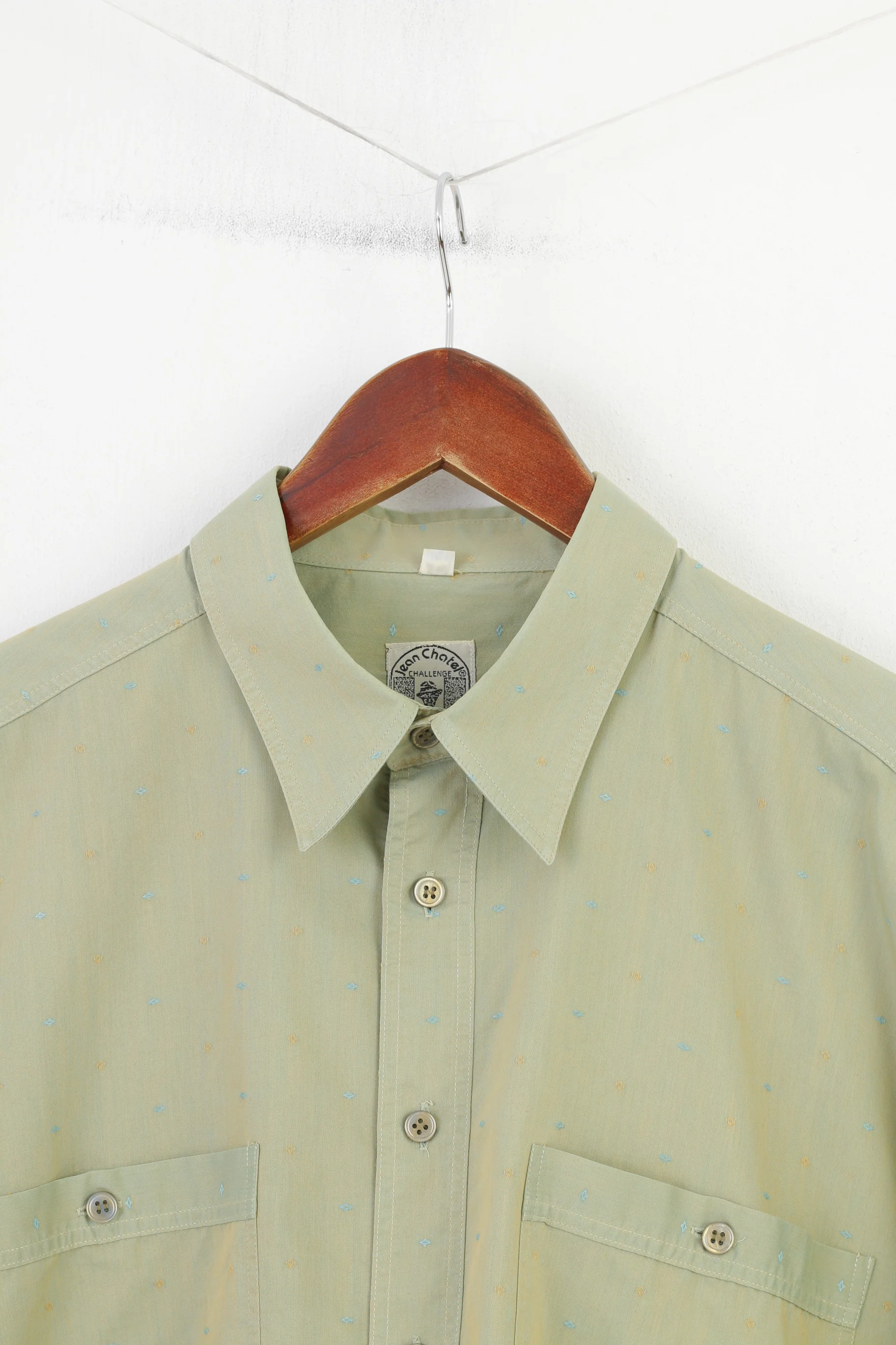 Jean Chatel Men L Casual Shirt Green Cotton Long Sleeve Vintage Long Sleeve Top - Image 2