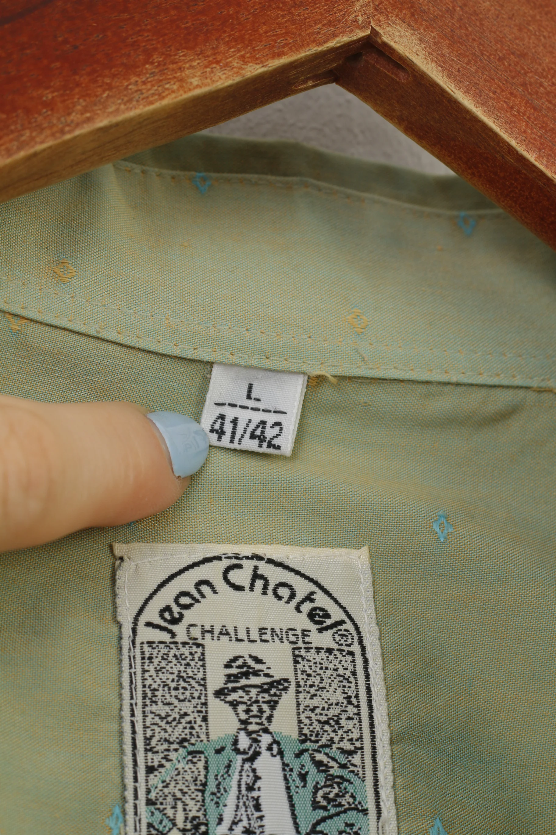 Jean Chatel Men L Casual Shirt Green Cotton Long Sleeve Vintage Long Sleeve Top - Image 5