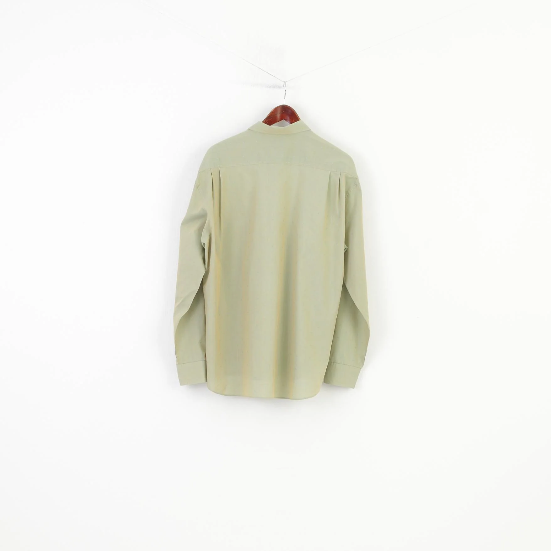 Jean Chatel Men L Casual Shirt Green Cotton Long Sleeve Vintage Long Sleeve Top - Image 7