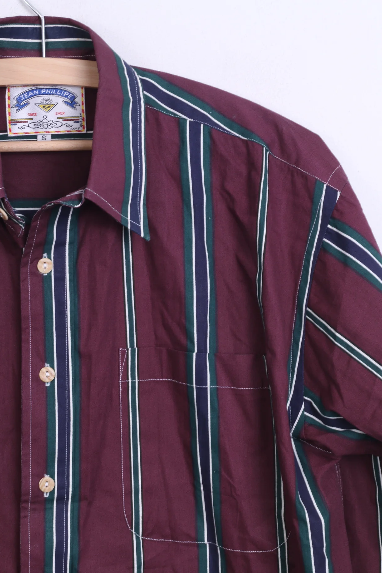 JEAN PHILLIPE Mens S Casual Shirt Purple Striped Cotton - Image 3