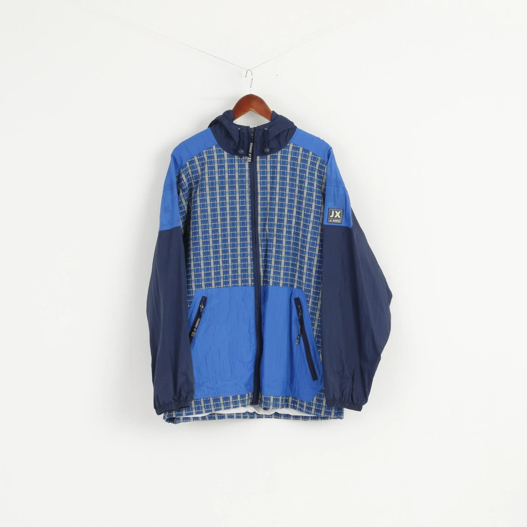 Jeantex Men XL 46/48 Jacket Blue Hooded Nylon Waterproof Festival Zip Up Top - Image 2