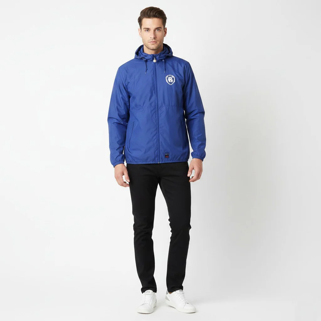 Jeantex Team Wear Men L Jacket Navy Nylon Waterproof Roskilde Hidden Hood Top