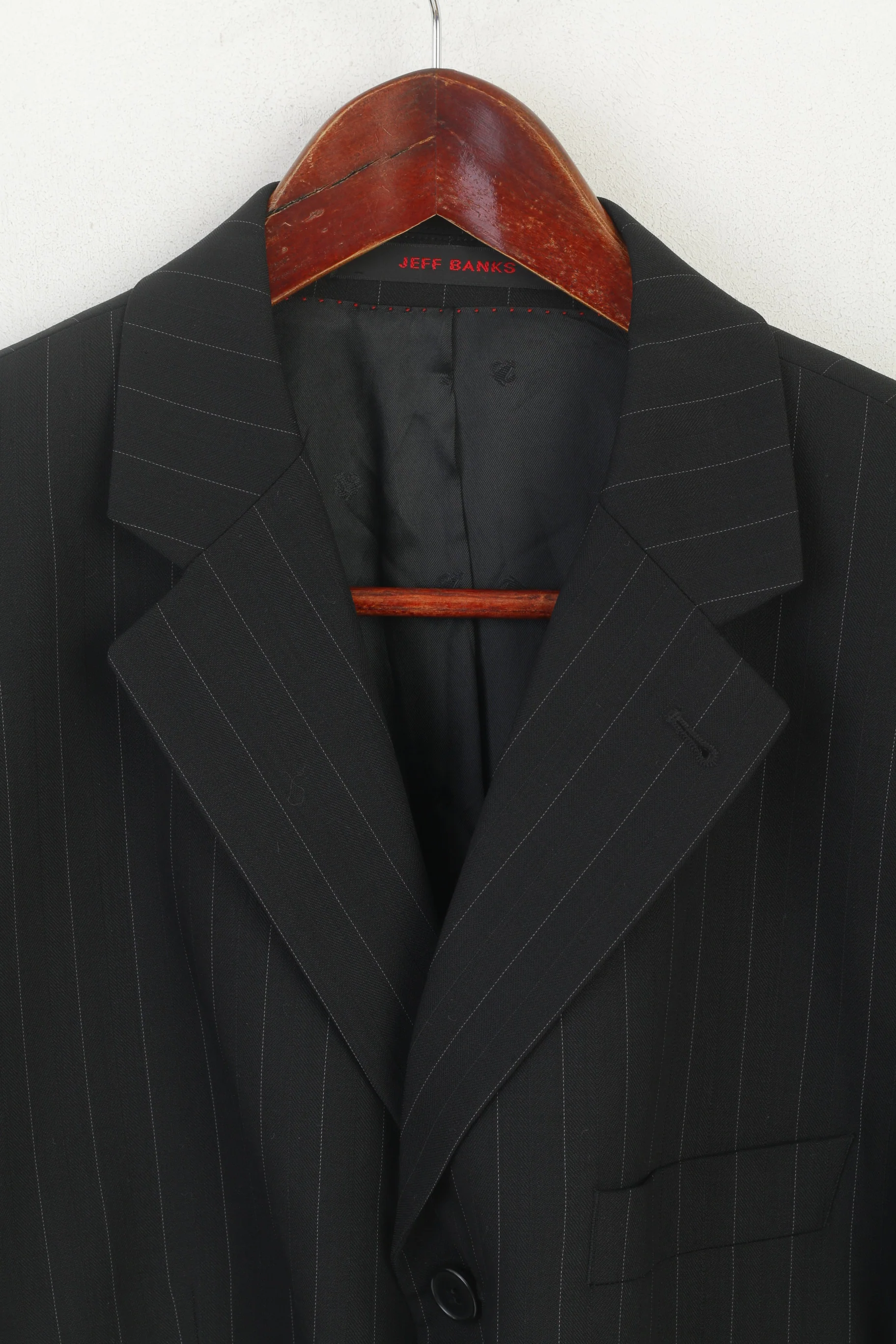 Jeff Banks London Men 52 42 Short Blazer Striped Black Single Breasted Top Wool - Image 3