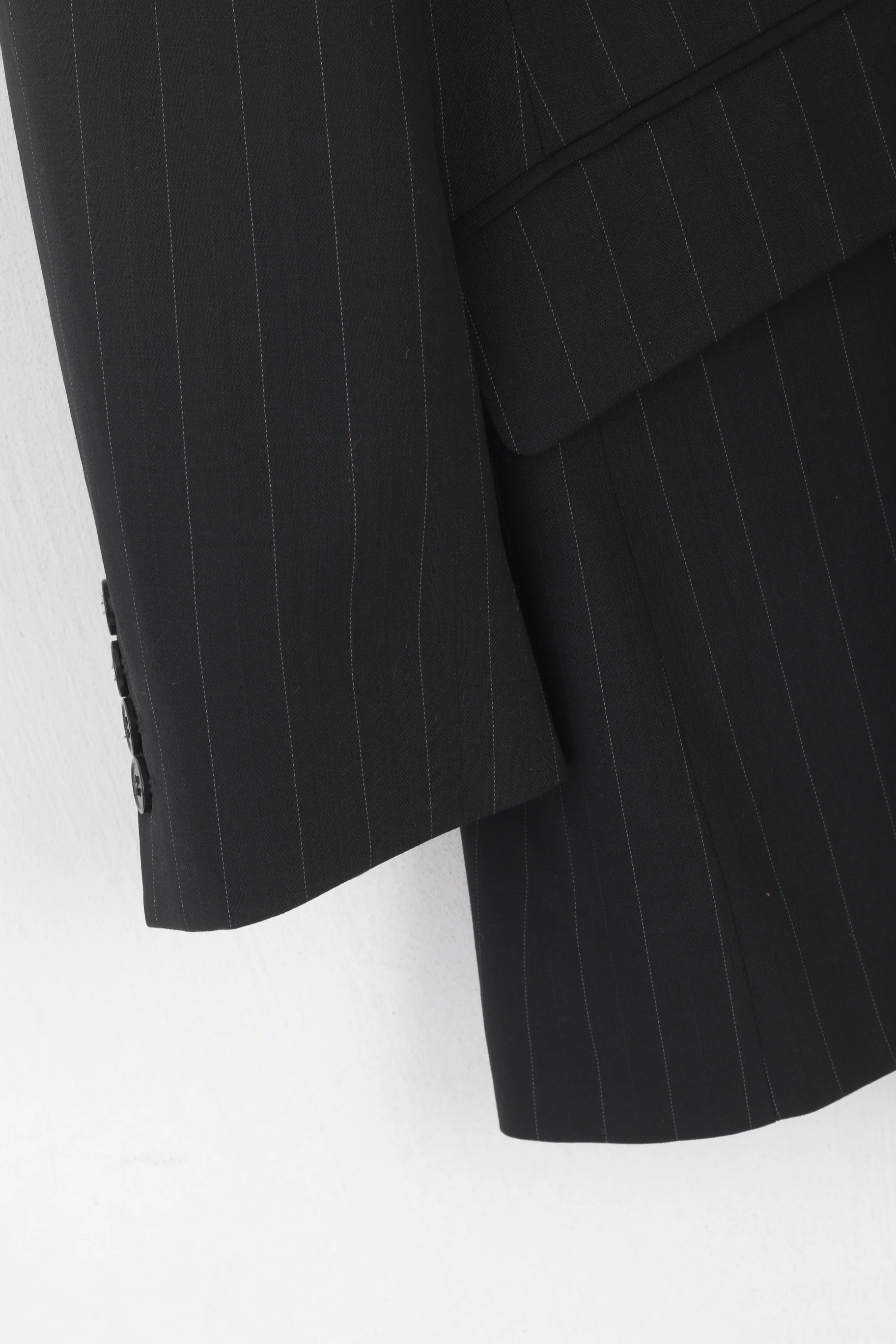 Jeff Banks London Men 52 42 Short Blazer Striped Black Single Breasted Top Wool - Image 4