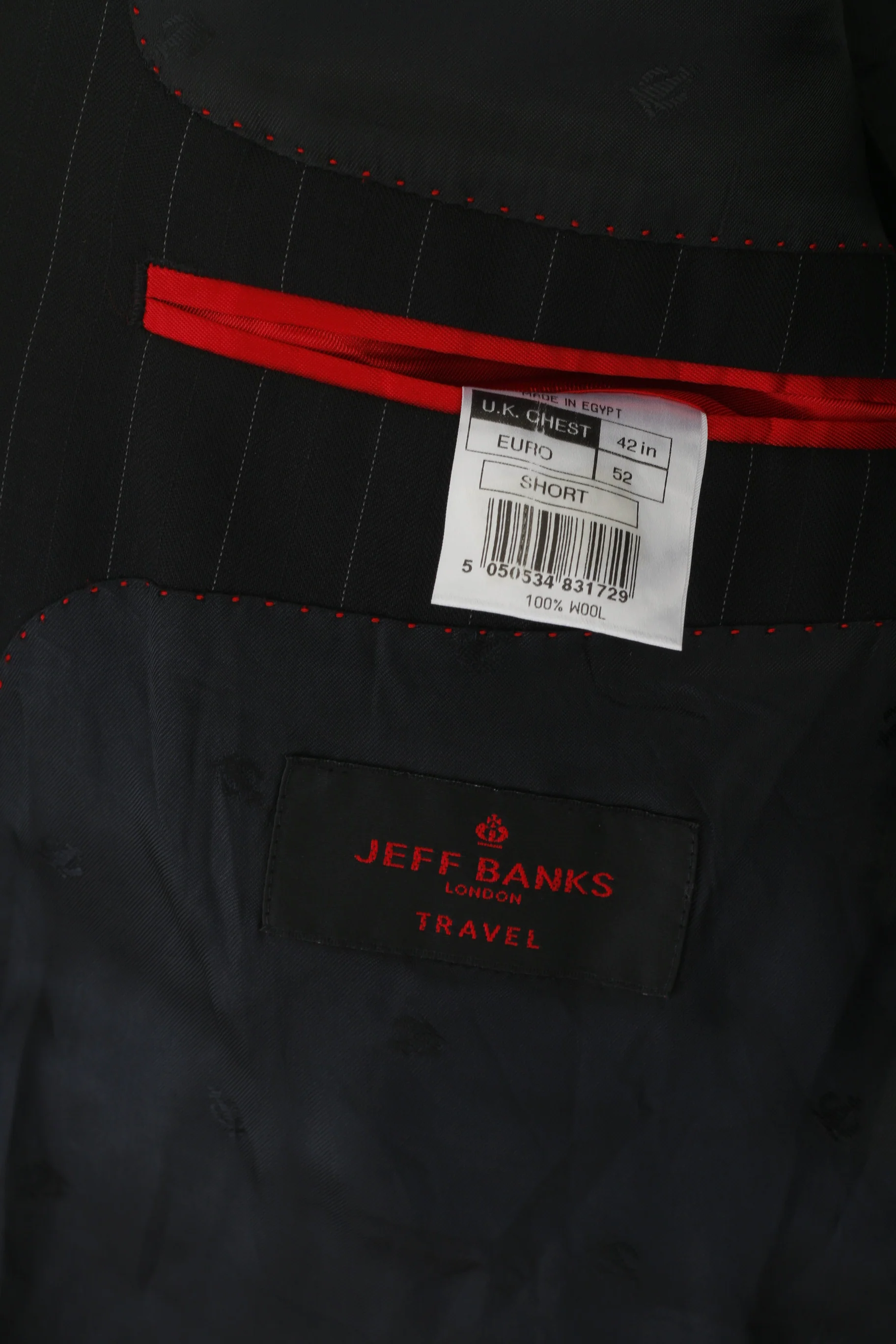 Jeff Banks London Men 52 42 Short Blazer Striped Black Single Breasted Top Wool - Image 5