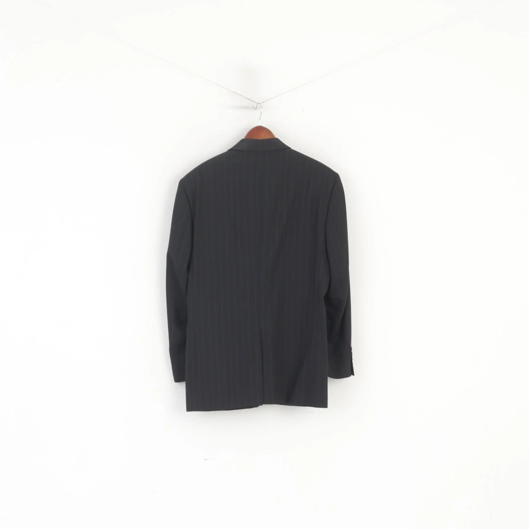Jeff Banks London Men 52 42 Short Blazer Striped Black Single Breasted Top Wool - Image 7