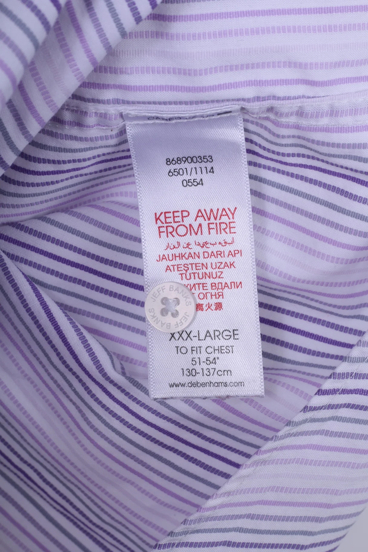 Jeff Banks London Mens 3XL Casual Shirt White Striped Cotton Short Sleeve Top - Image 5