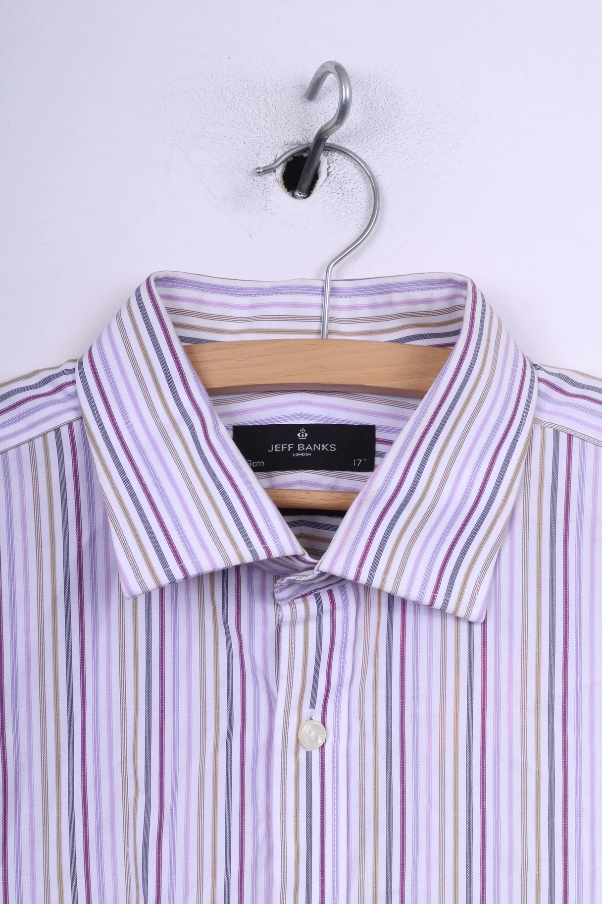 Jeff Banks London Mens 43 17 L Casual Shirt Purple Striped Tailored Fit Long Sleeve Cufflinks - Image 2