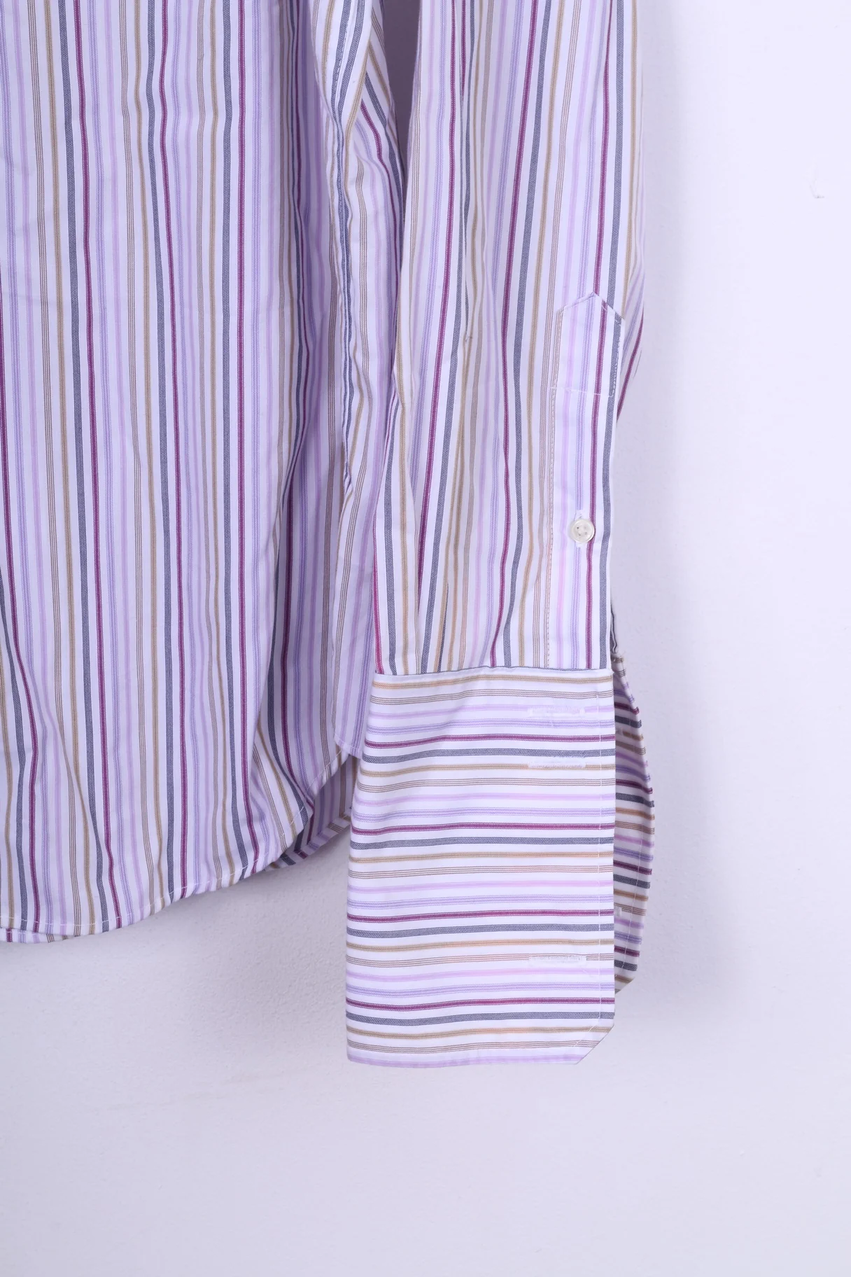 Jeff Banks London Mens 43 17 L Casual Shirt Purple Striped Tailored Fit Long Sleeve Cufflinks - Image 3