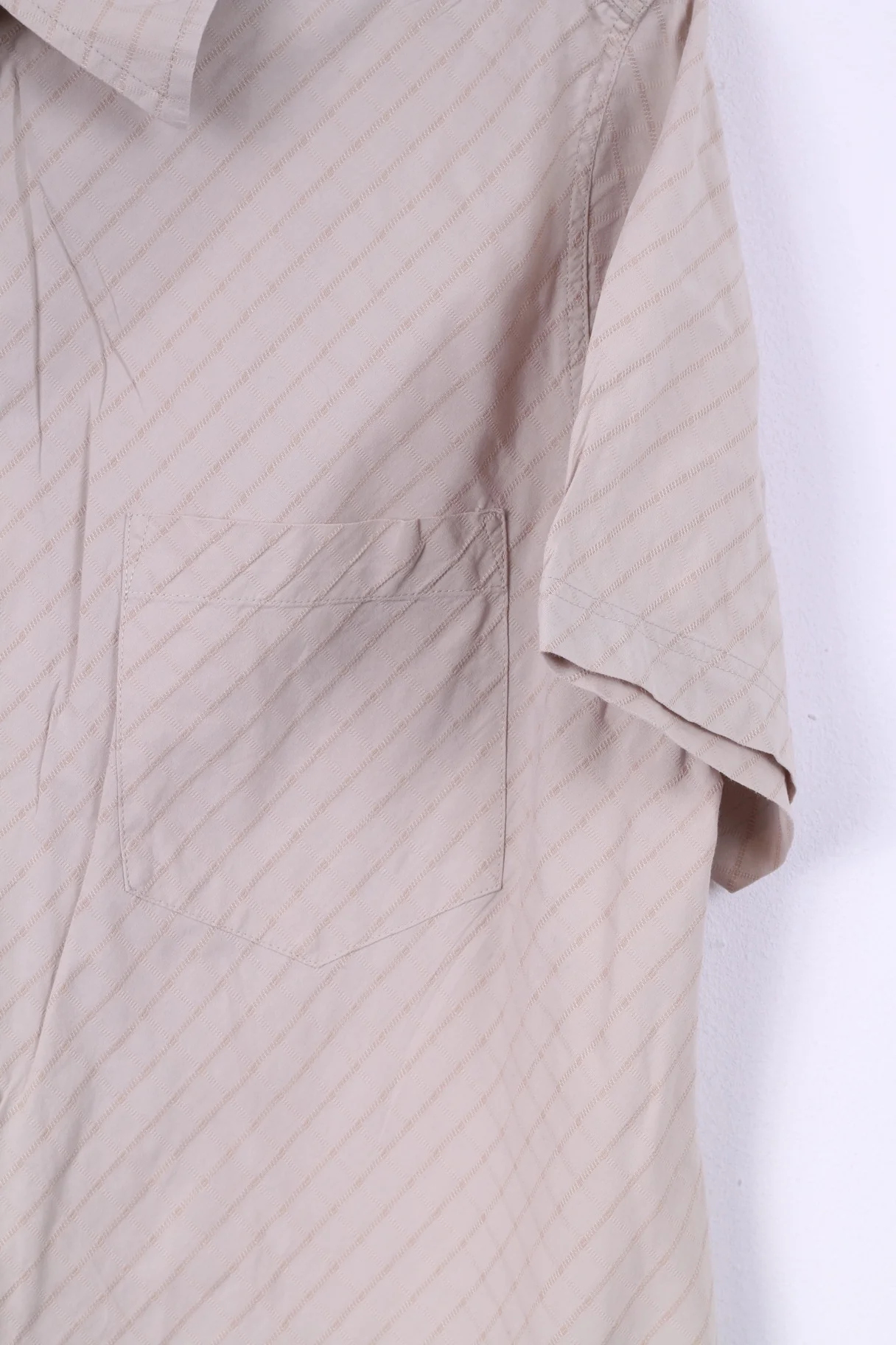 Jeff Banks London Mens M Casual Shirt Cotton Beige Check Short Sleeve - Image 3